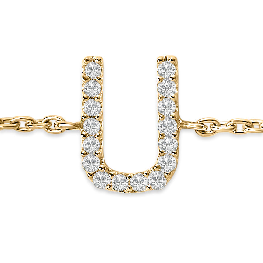 10K Yellow Gold Diamond Accent "U" Initial Charm and Link Bracelet-thumbmail-4