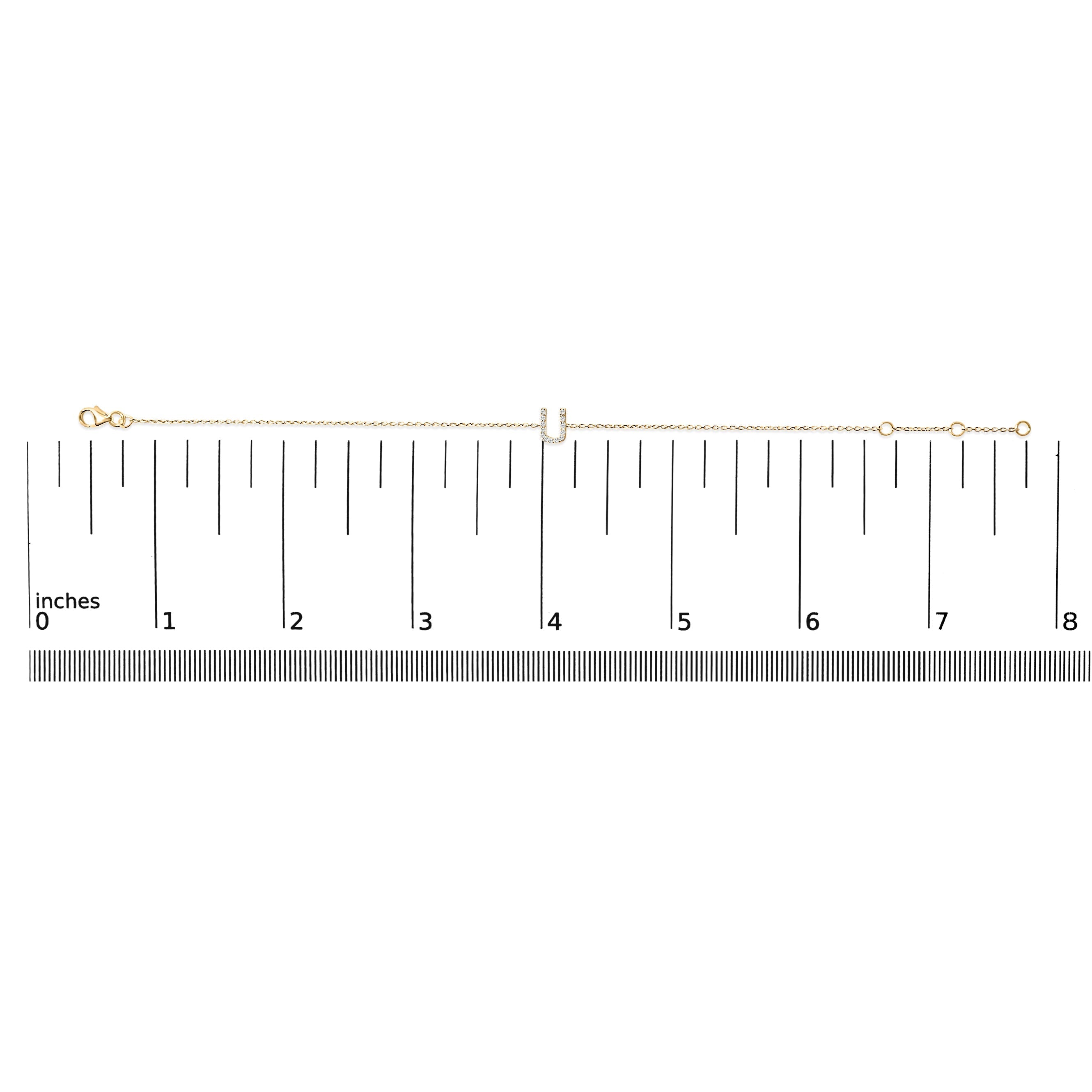 10K Yellow Gold Diamond Accent "U" Initial Charm and Link Bracelet