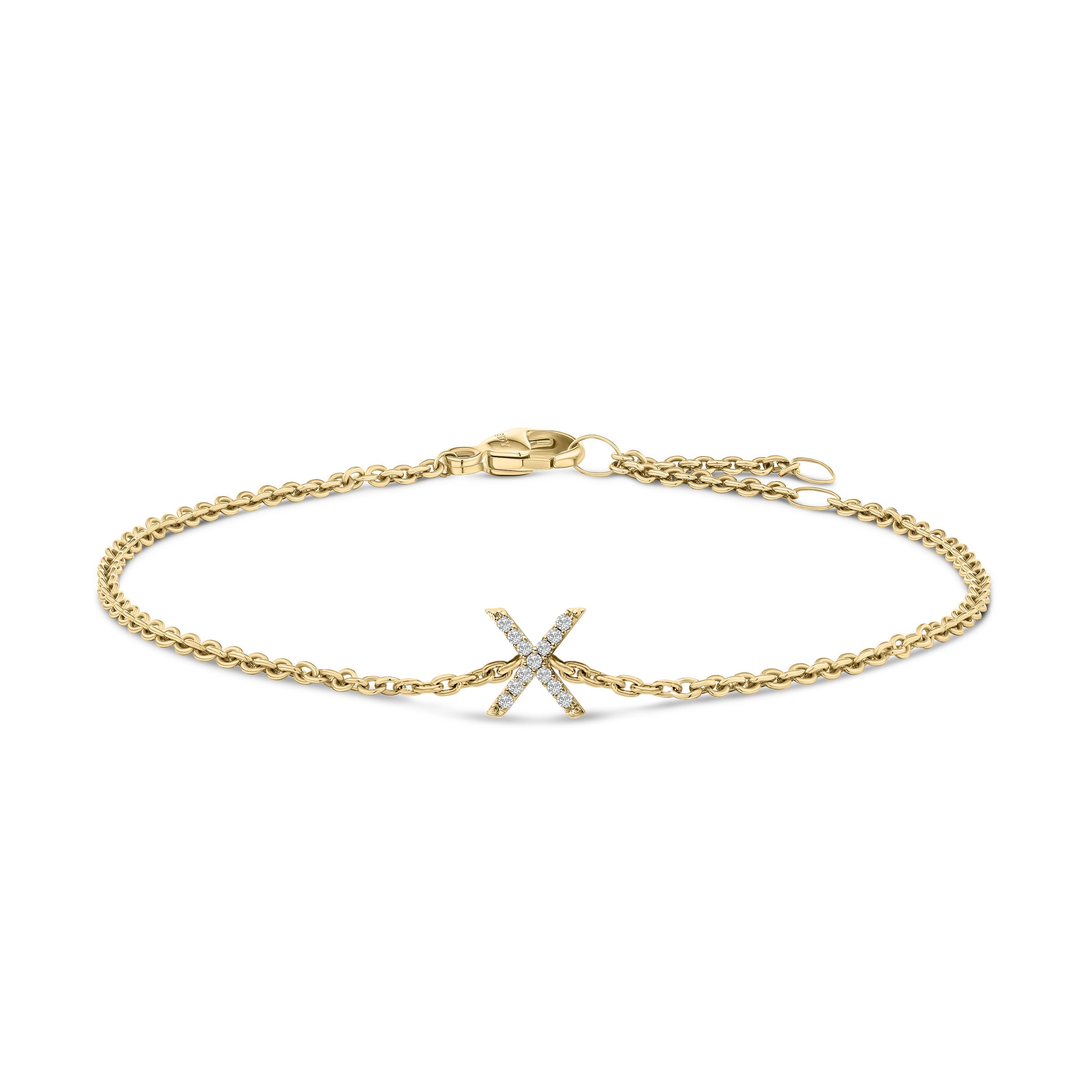 10K Yellow Gold Diamond Accent "X" Initial Charm and Link Bracelet-thumbmail-4