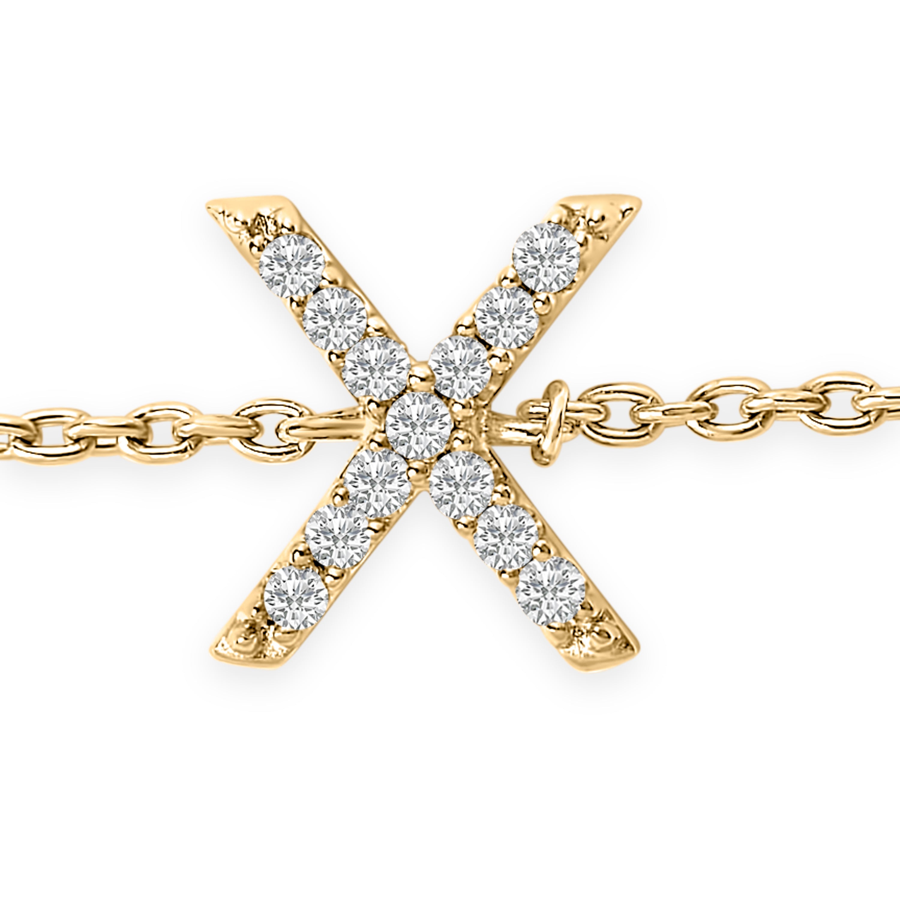 10K Yellow Gold Diamond Accent "X" Initial Charm and Link Bracelet-thumbmail-6