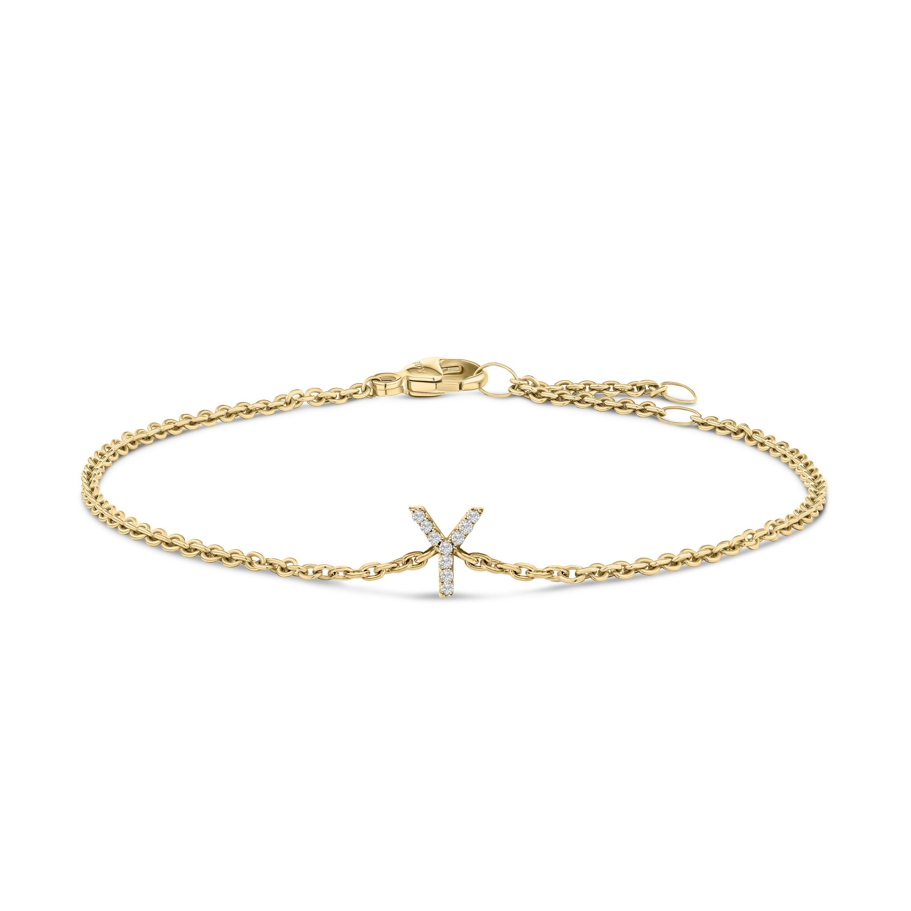 10K Yellow Gold Diamond Accent "Y" Initial Charm and Link Bracelet-thumbmail-3