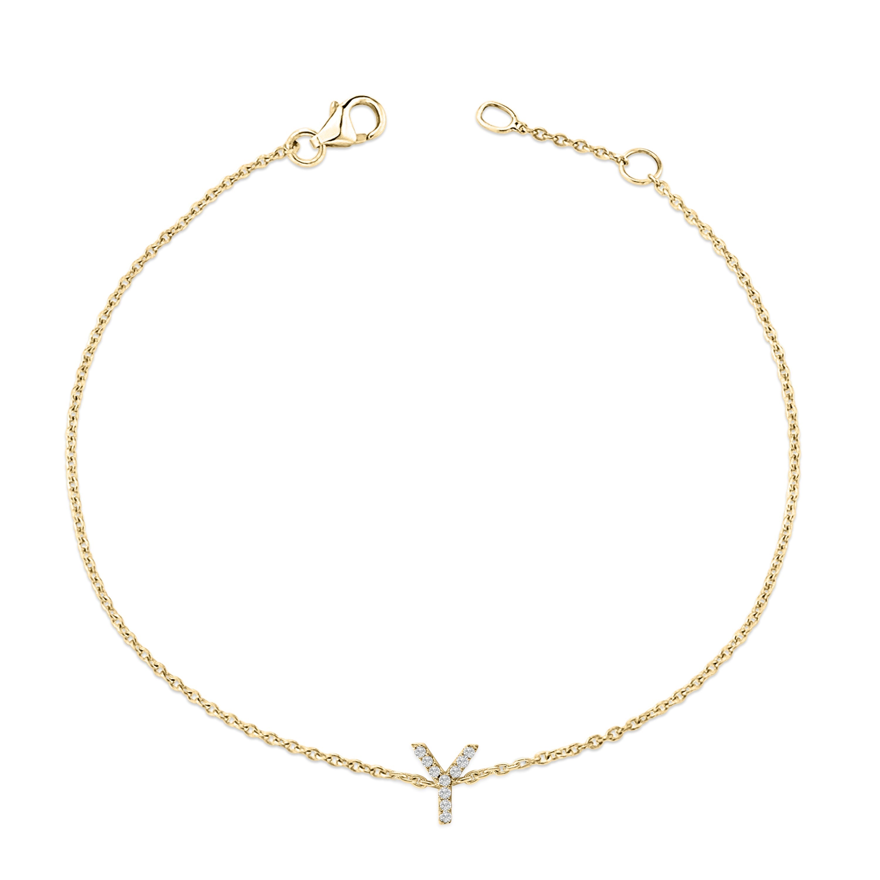 10K Yellow Gold Diamond Accent "Y" Initial Charm and Link Bracelet-thumbmail-4