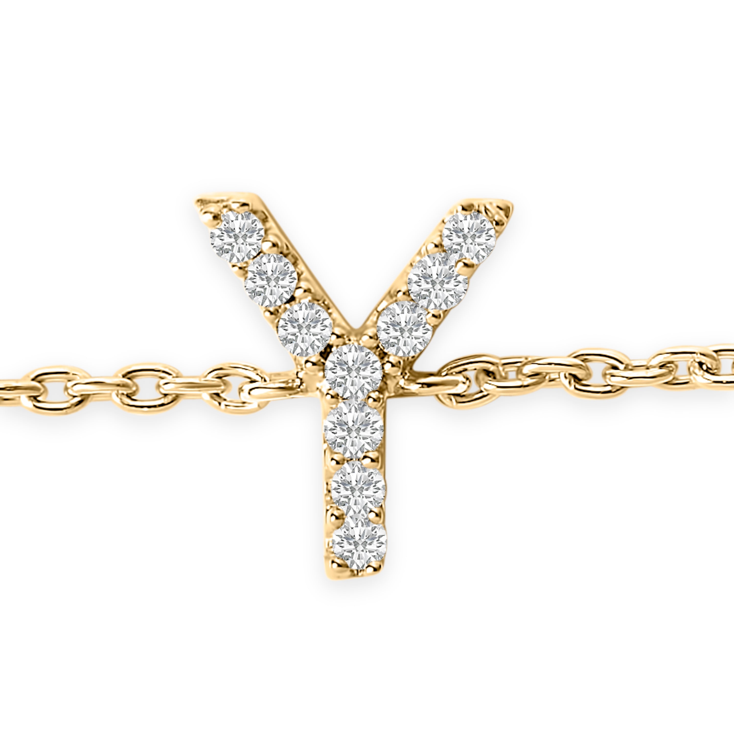 10K Yellow Gold Diamond Accent "Y" Initial Charm and Link Bracelet-thumbmail-5