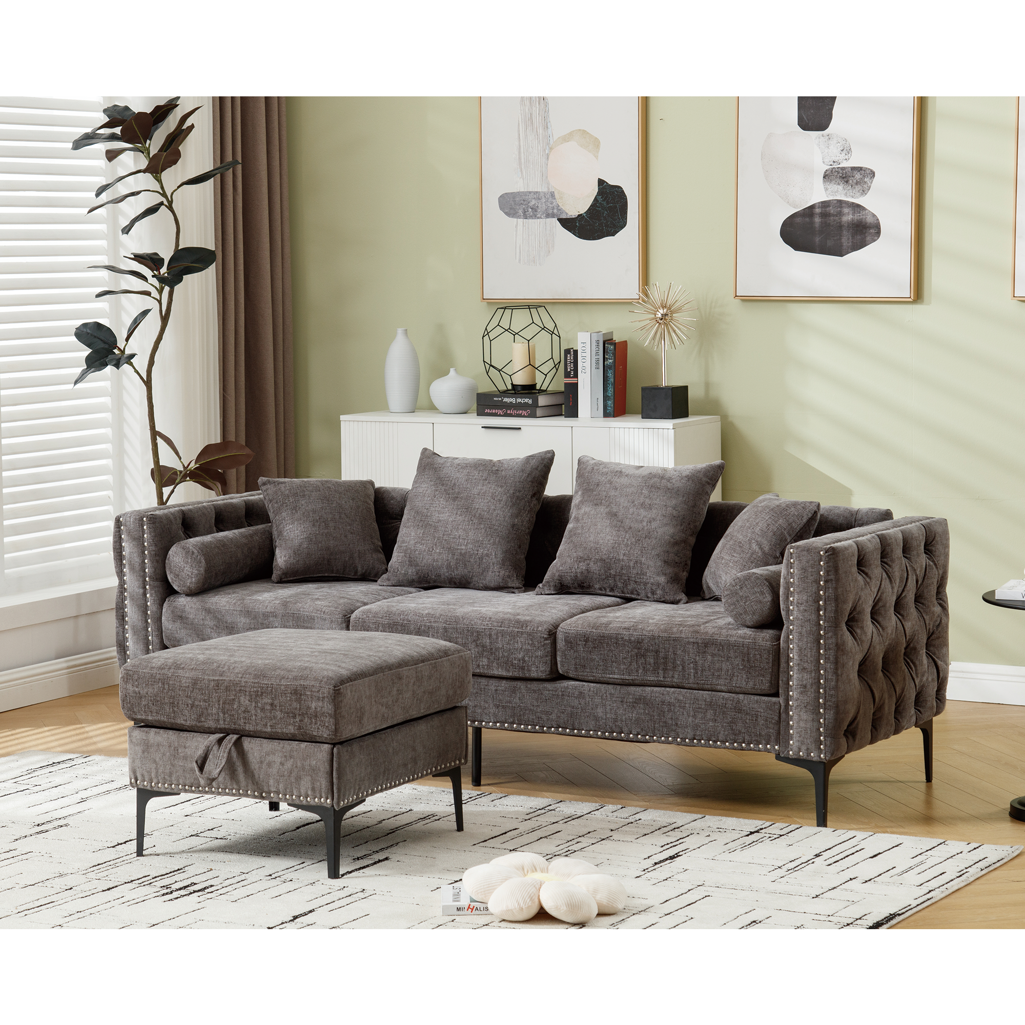 L Shaped Sectional Convertible Sofa With Storage Ottoman and Modern Tufted Style-thumbmail-4