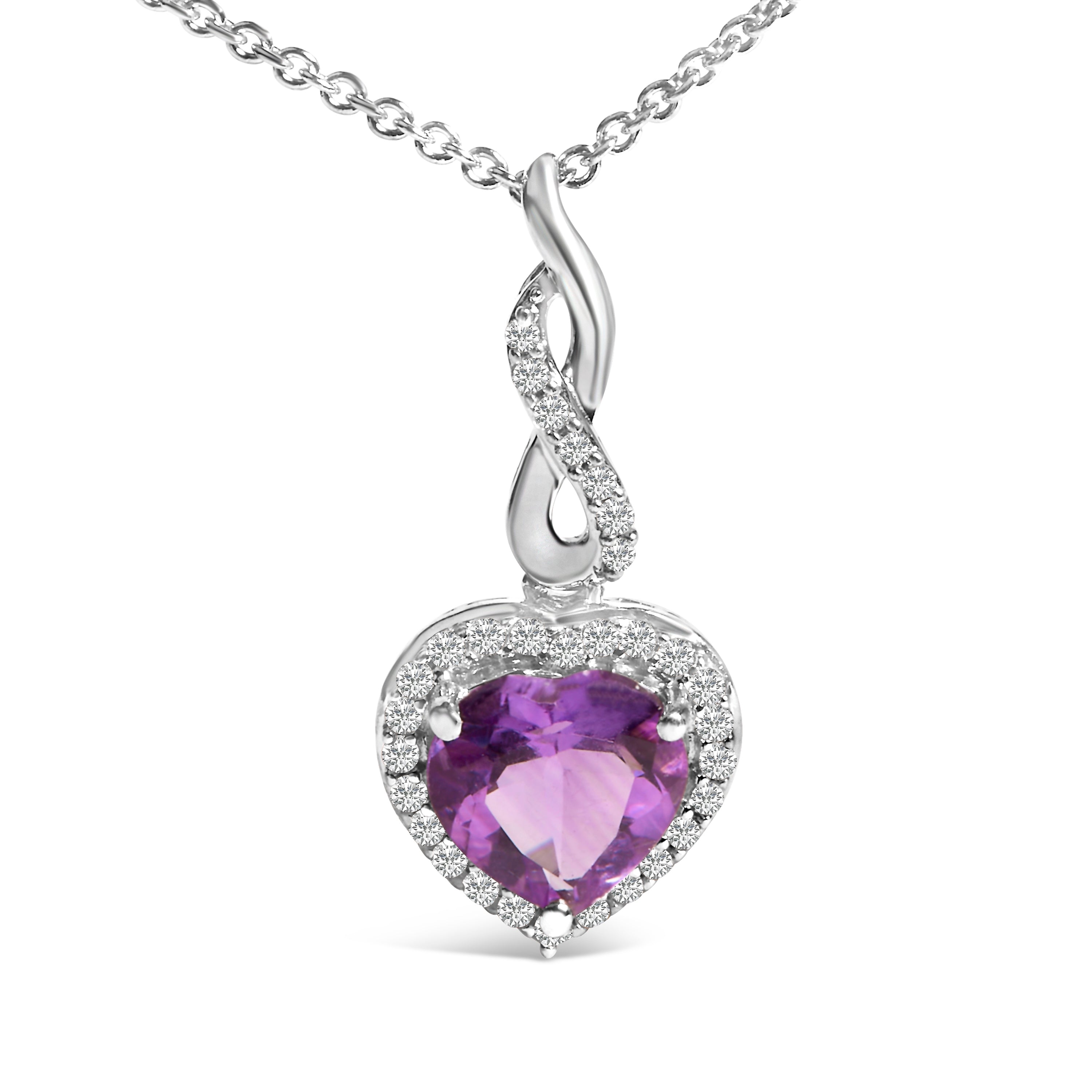 .925 Sterling Silver Heart Shape Purple Amethyst and White Sapphire Halo Earring Necklace Set-thumbmail-2