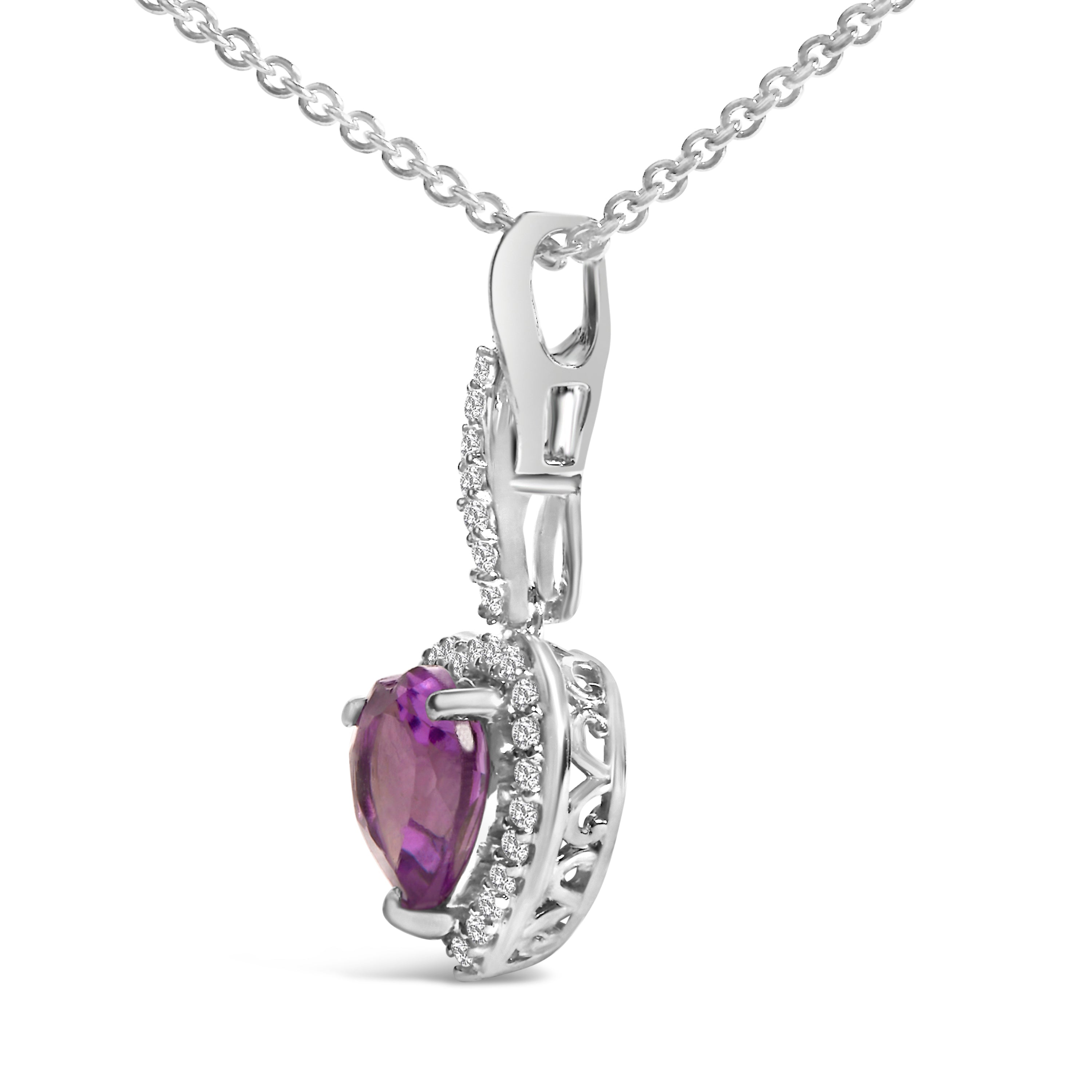 .925 Sterling Silver Heart Shape Purple Amethyst and White Sapphire Halo Earring Necklace Set-thumbmail-3