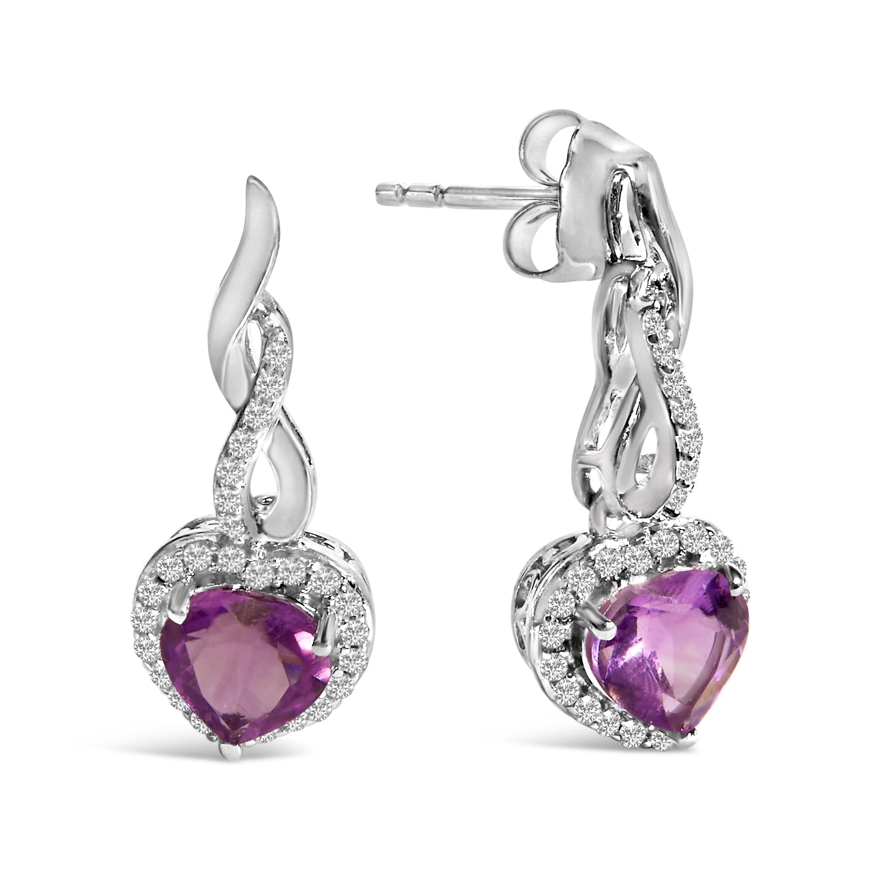 .925 Sterling Silver Heart Shape Purple Amethyst and White Sapphire Halo Earring Necklace Set-thumbmail-4