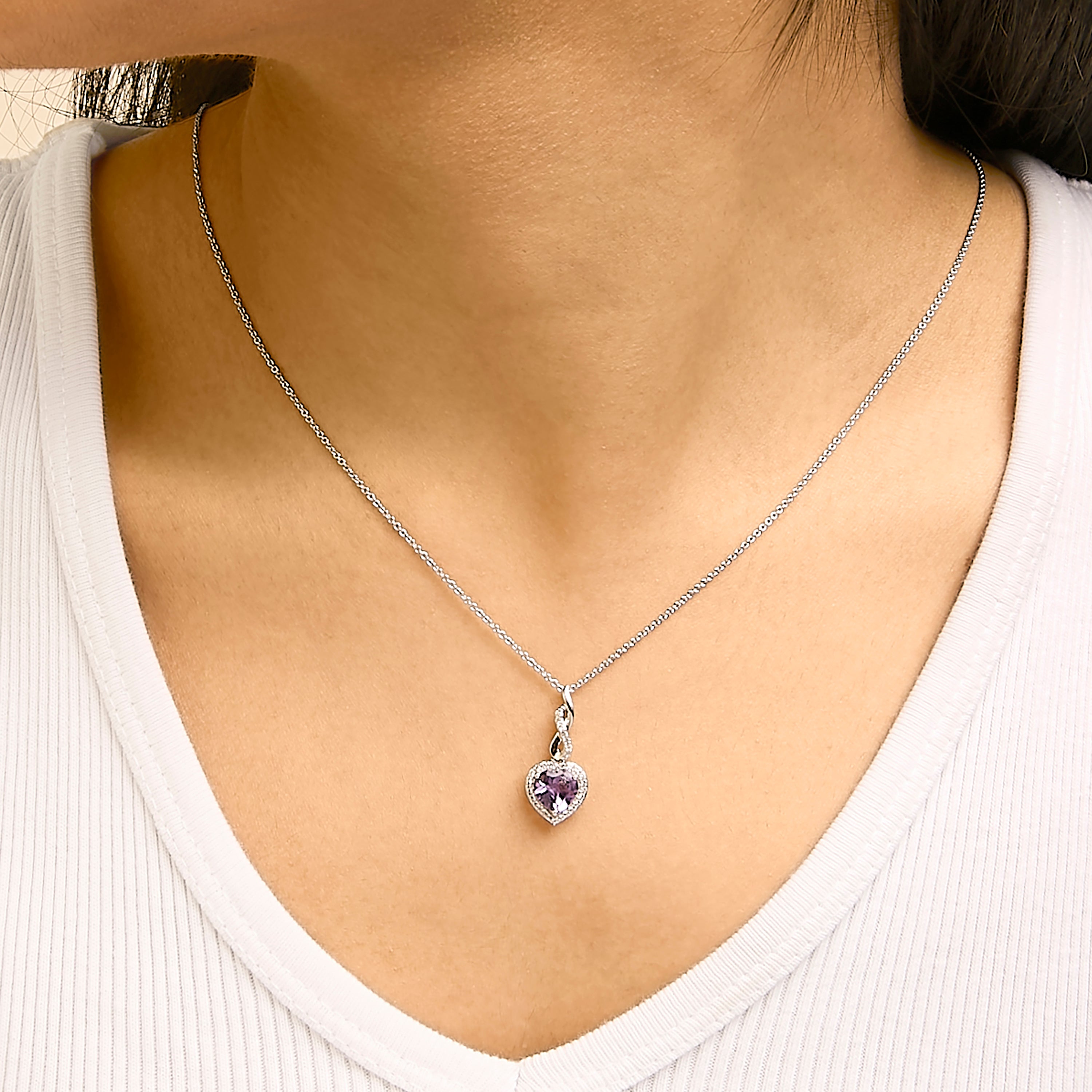 .925 Sterling Silver Heart Shape Purple Amethyst and White Sapphire Halo Earring Necklace Set-thumbmail-5