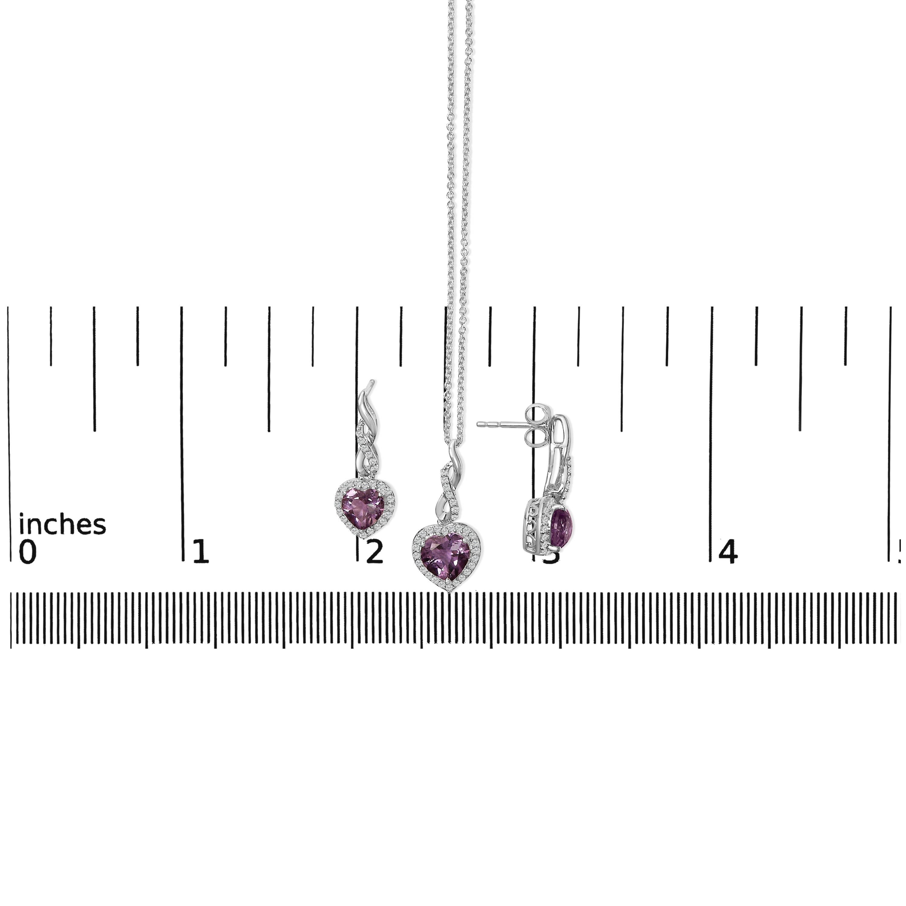 .925 Sterling Silver Heart Shape Purple Amethyst and White Sapphire Halo Earring Necklace Set-thumbmail-6
