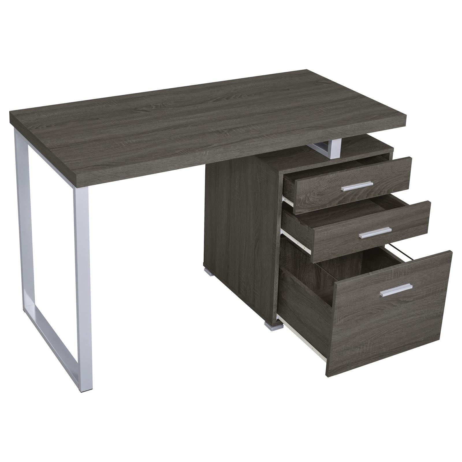 Weathered Grey 3-Drawer Reversible Office Desk-thumbmail-2