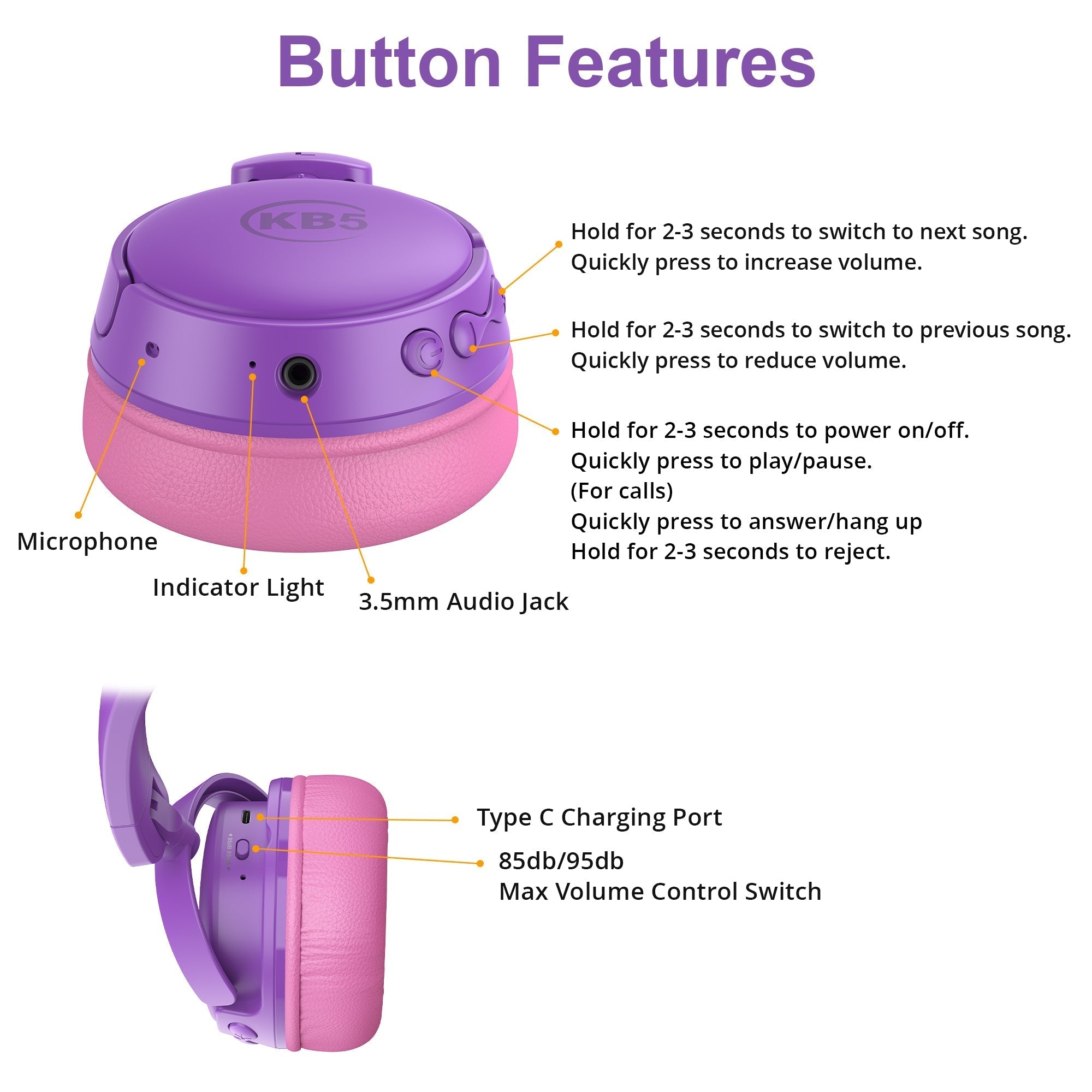 Contixo KB5 Kids Wireless Bluetooth Headphones-thumbmail-6