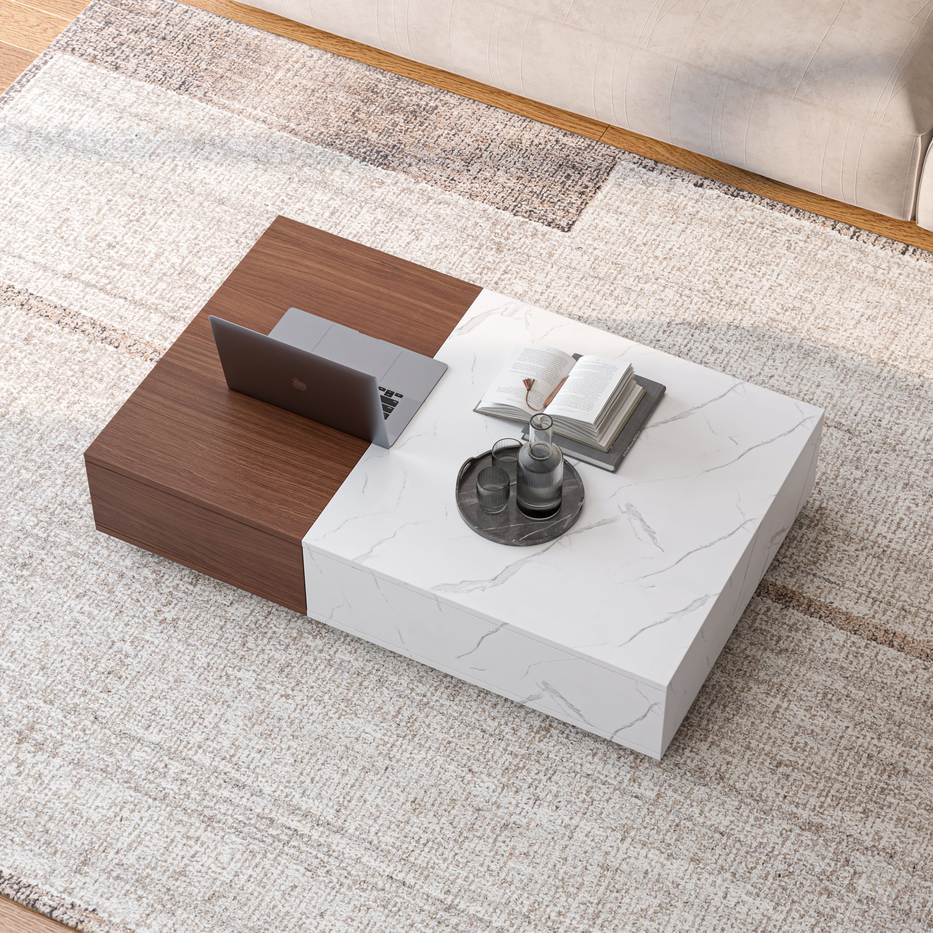 Modern Style Walnut Coffee Table With Two Storage Spaces-thumbmail-5