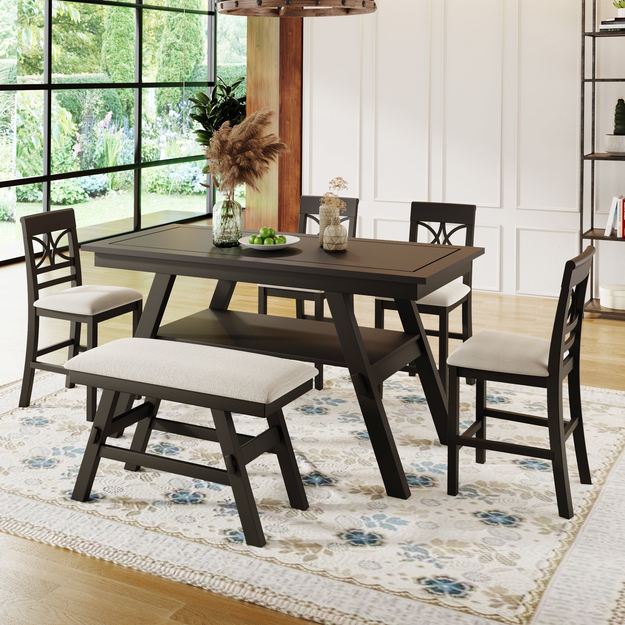 6-Piece Wood Counter Height Dining Table Set-thumbmail-6