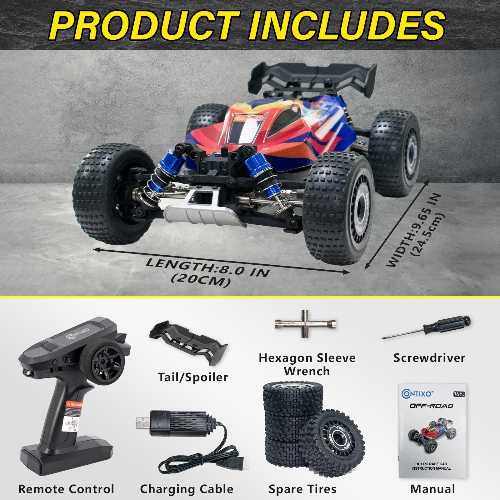 Contixo HC1 Road Rager RC Remote Control High Speed Race Car - 1:16 Scale-thumbmail-7