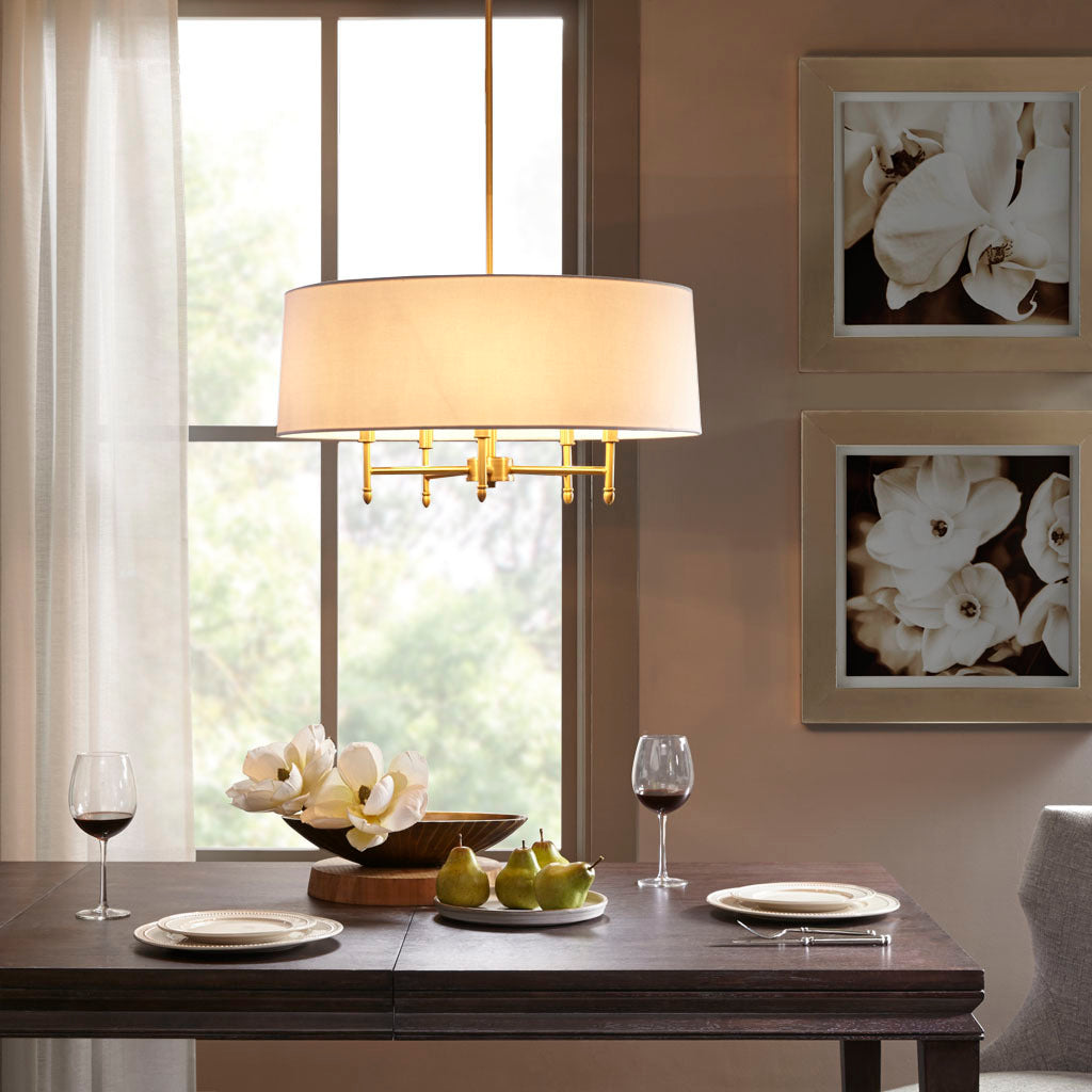 5-Light White Drum Shade Chandelier-thumbmail-5