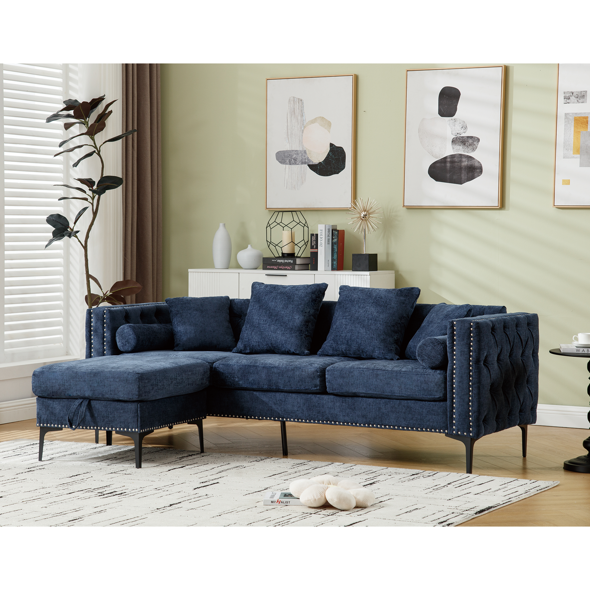 L Shaped Sectional Convertible Sofa With Storage Ottoman and Modern Tufted Style-thumbmail-2