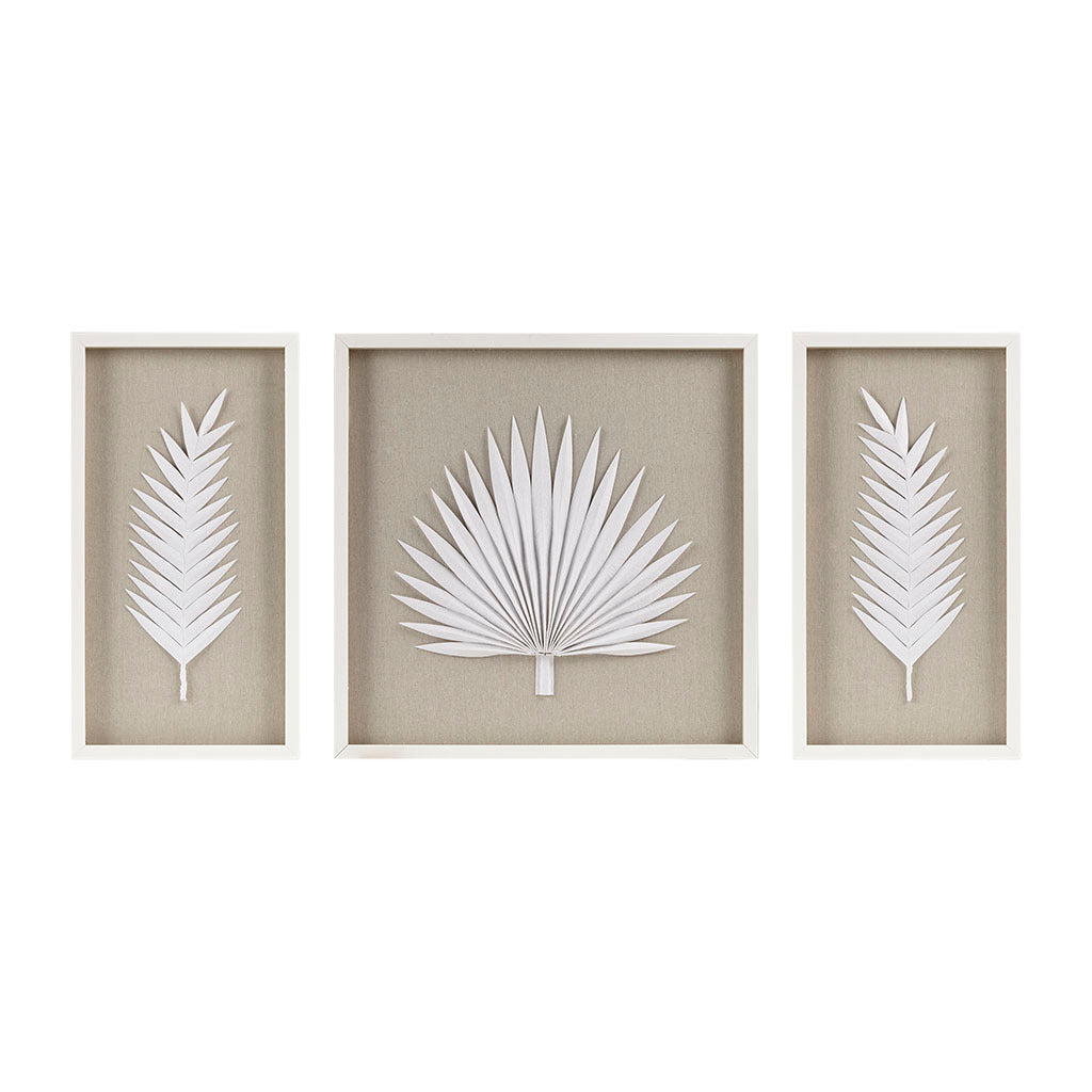 Framed Rice Paper Palm Leaves 3-Piece Shadowbox Wall Decor-thumbmail-1