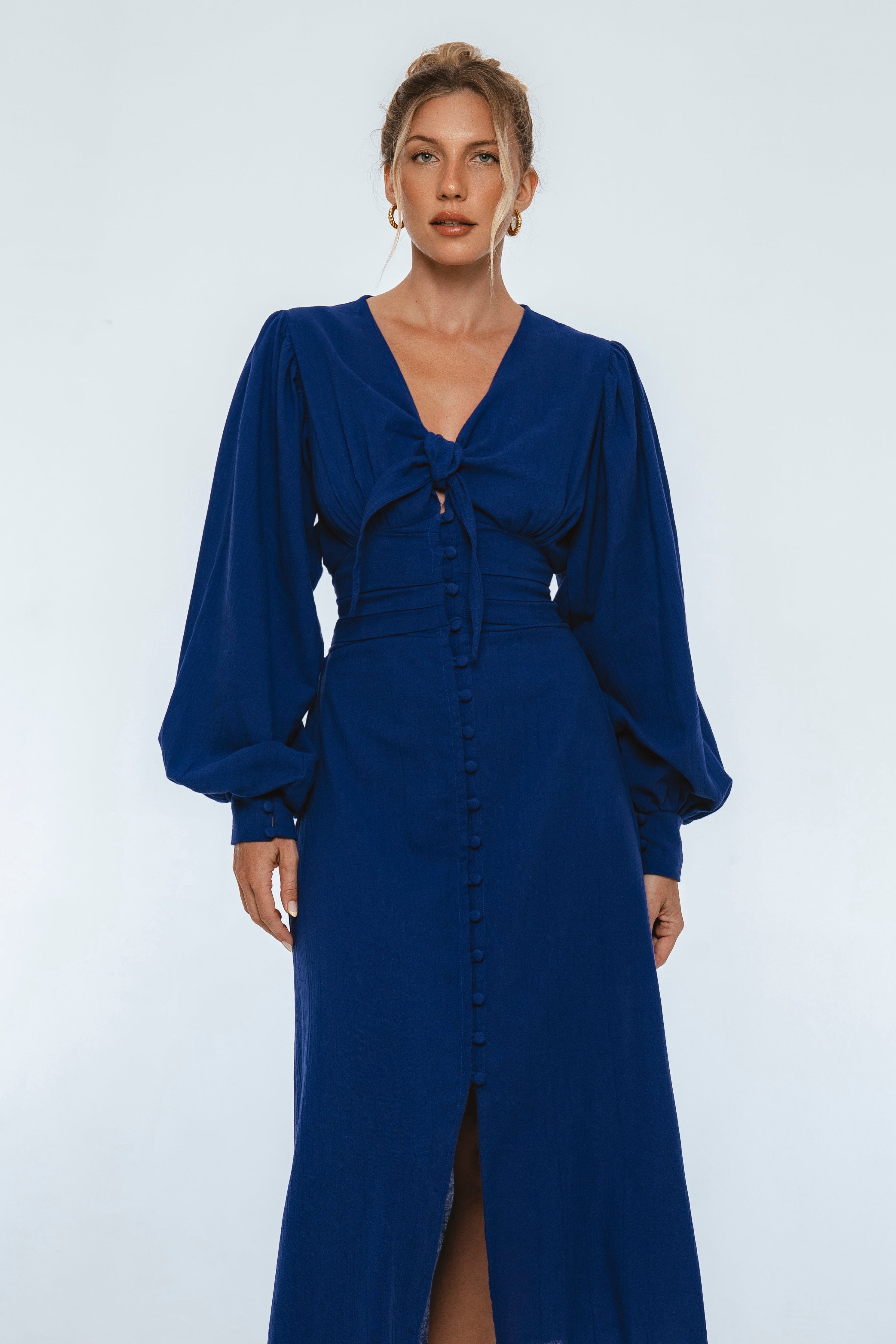 Velvet Sky Long Sleeve Linen Midi Dress-thumbmail-11