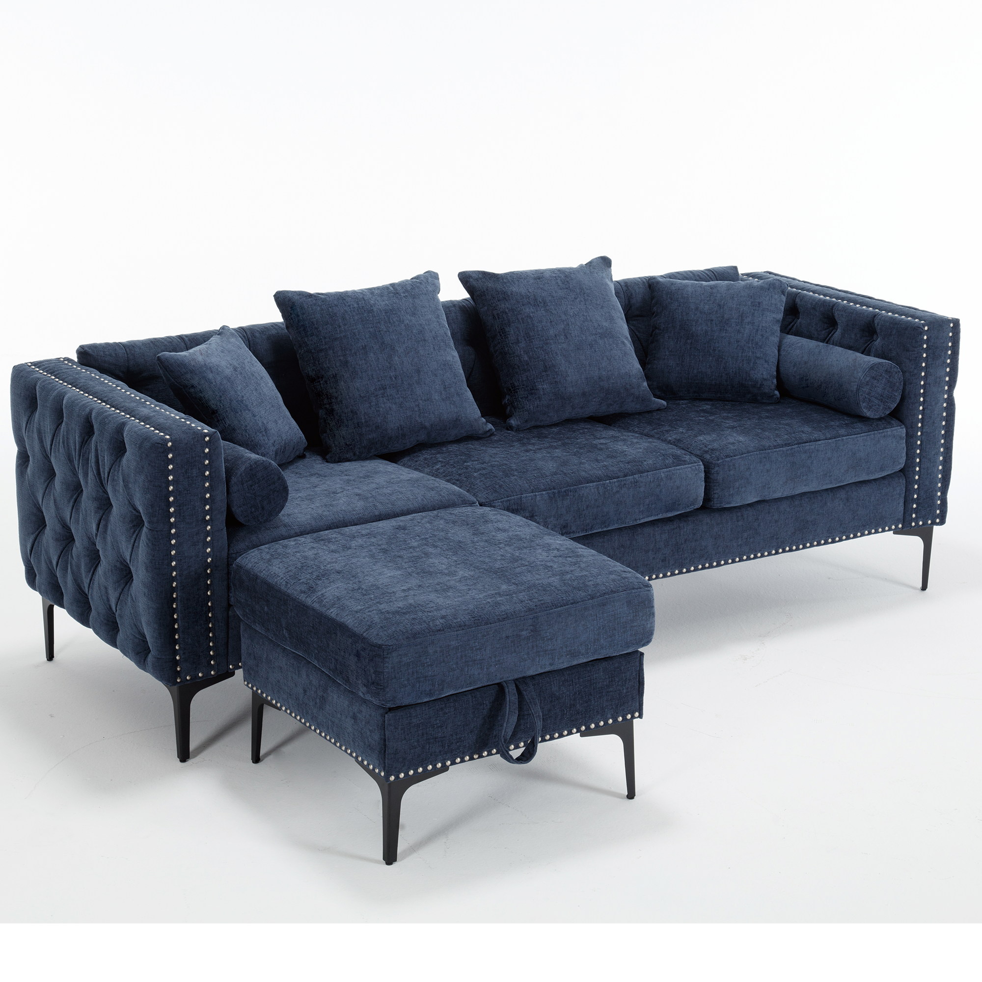 L Shaped Sectional Convertible Sofa With Storage Ottoman and Modern Tufted Style-thumbmail-6