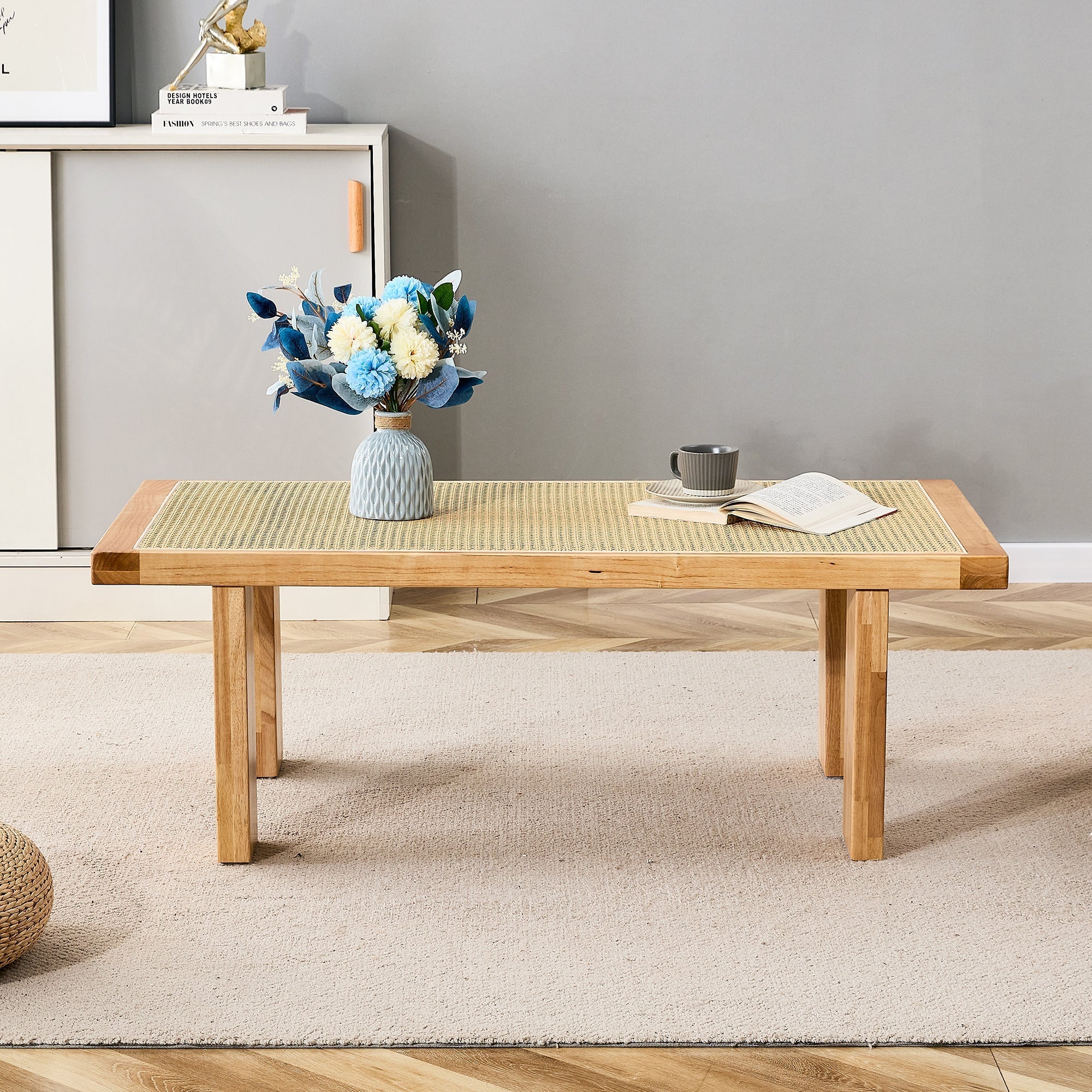 Modern Minimalist Rectangular Rattan Tabletop Coffee Table-thumbmail-9