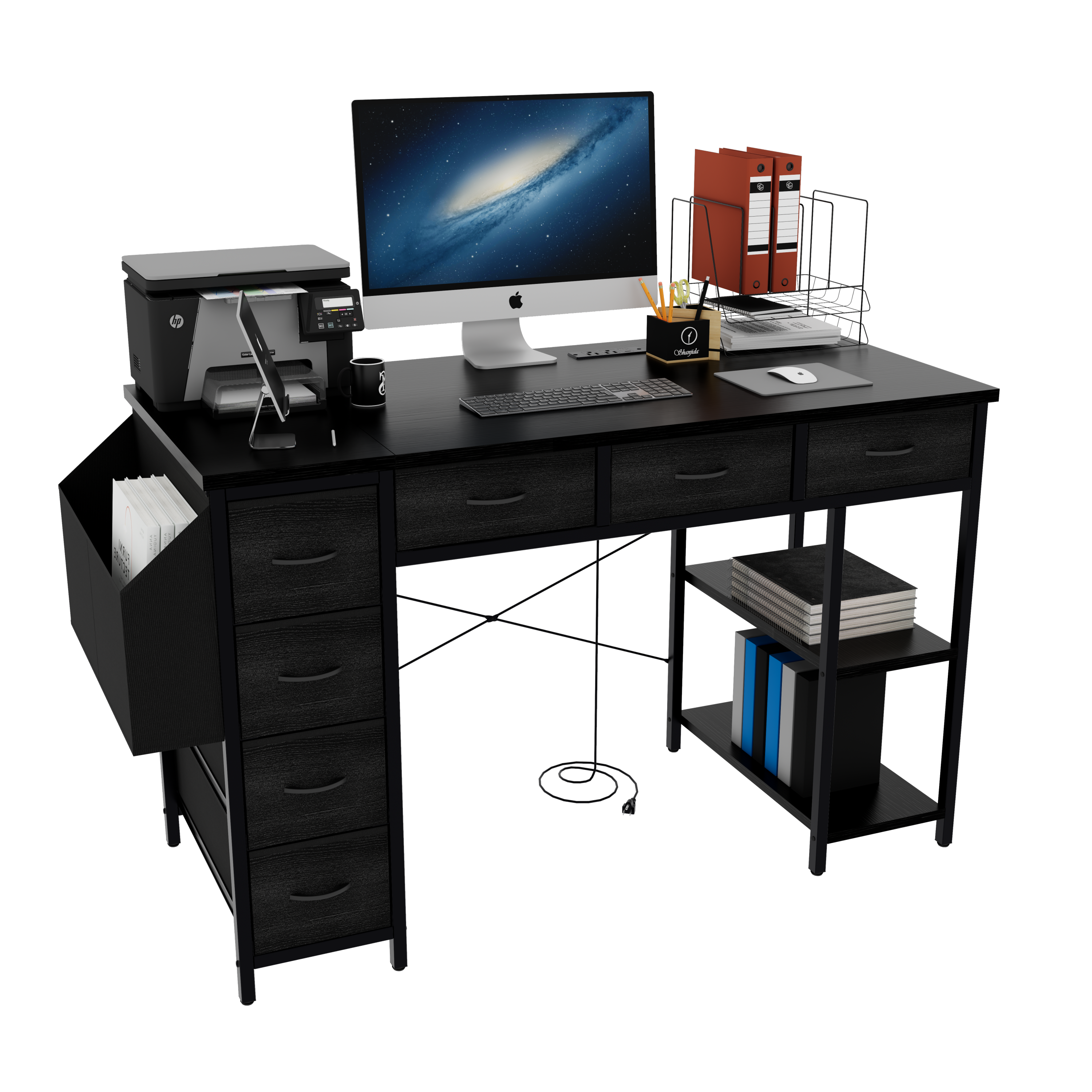 47.3' Computer Desk With 7 Drawers, Extra Large Side Pocket, and Power Outlets-thumbmail-1