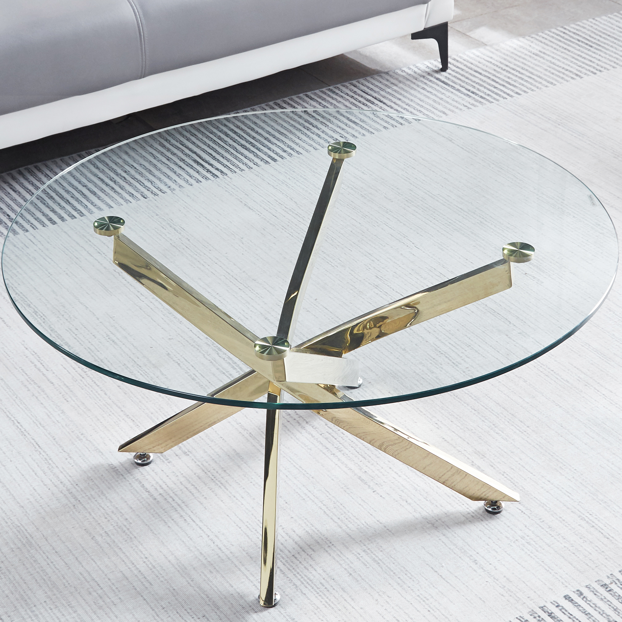 Modern Round Tempered Glass Coffee Table With Stainless Steel Legs-thumbmail-1