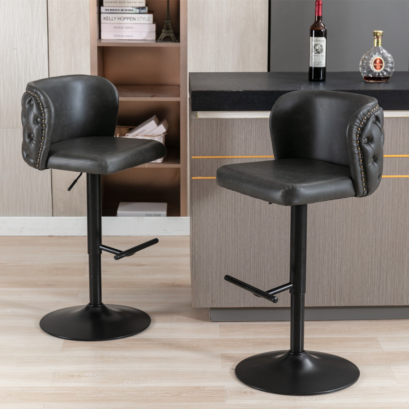 Set of 2 Modern PU Upholstered Swivel Barstools-thumbmail-7
