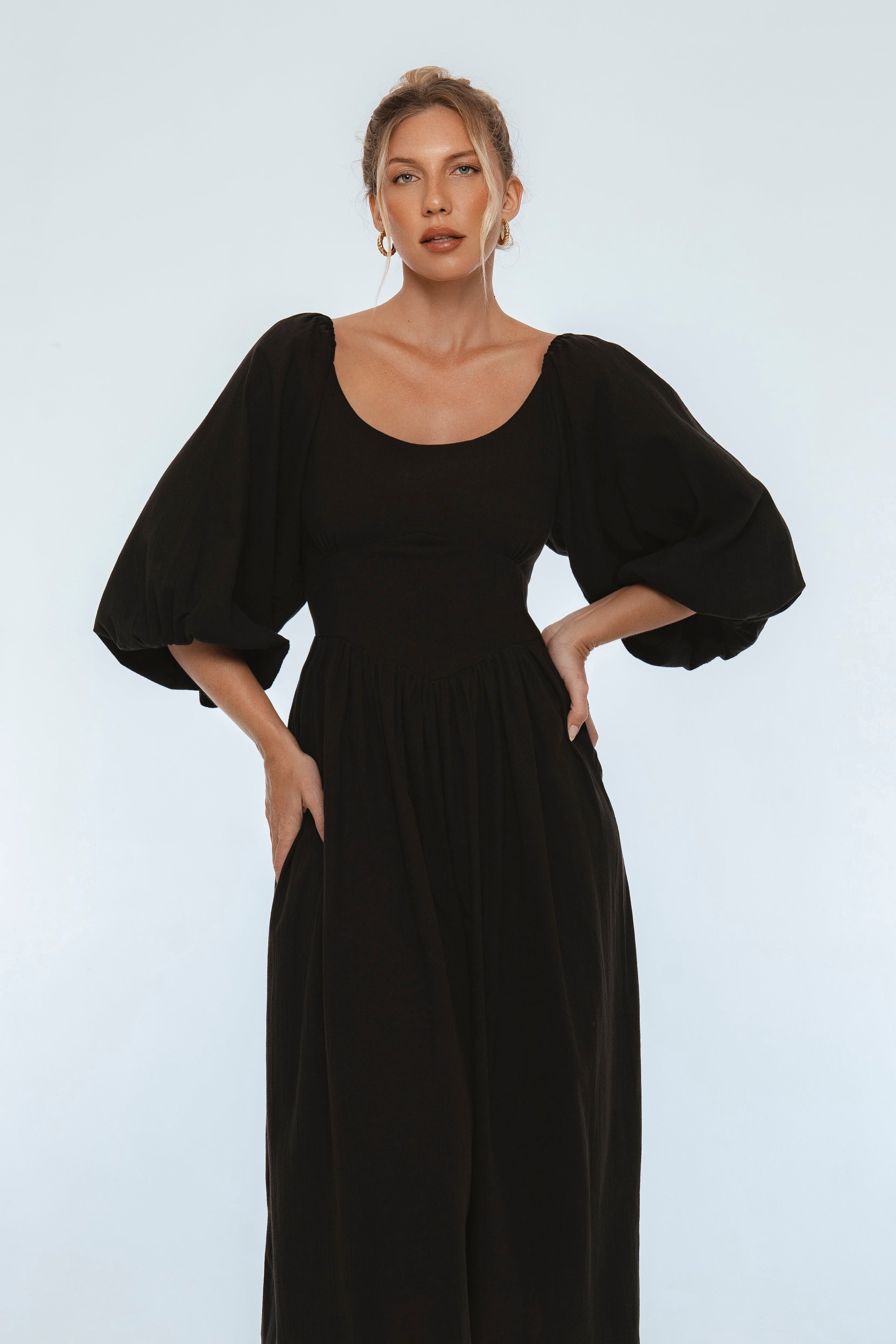 Genevieve Puff Sleeve Midi Dress-thumbmail-6