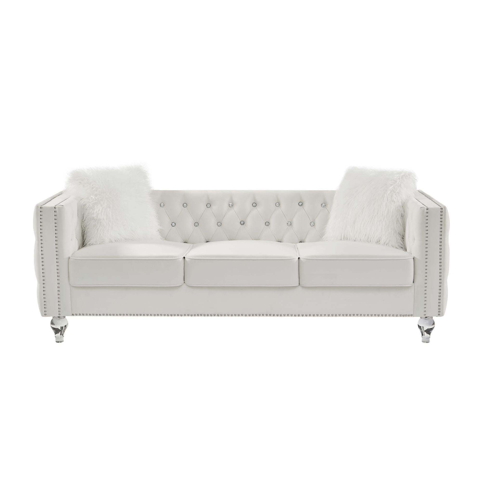 Velvet Upholstery Tufted Sofa Crystal Feet Removable Cushion-thumbmail-7