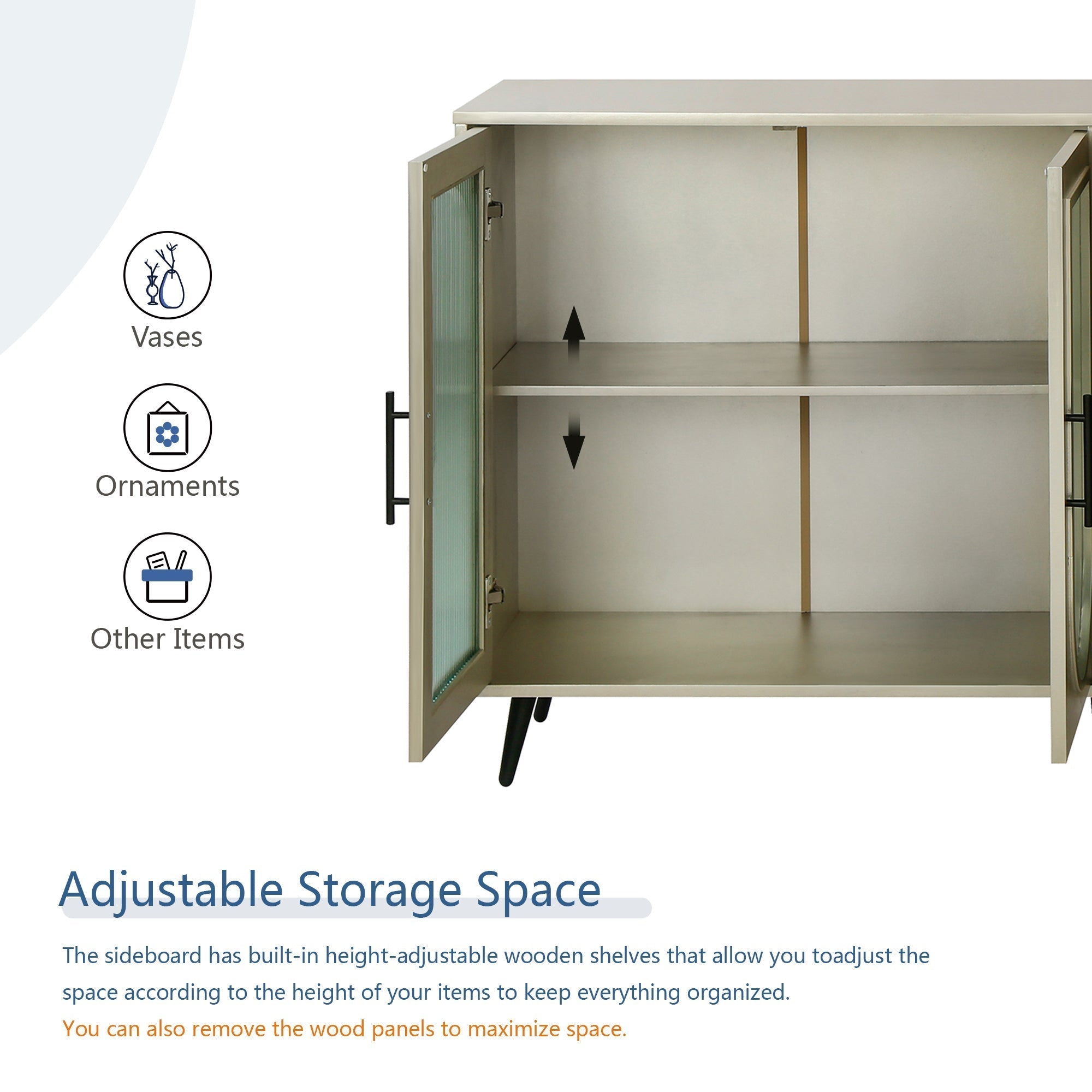 Wood TV Stand With Storage Cabinet & Adjustable Shelves-thumbmail-10