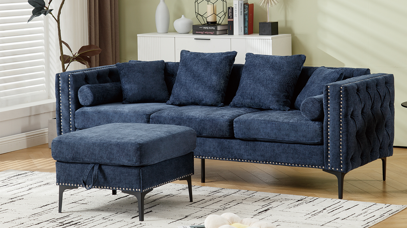 L Shaped Sectional Convertible Sofa With Storage Ottoman and Modern Tufted Style-thumbmail-5
