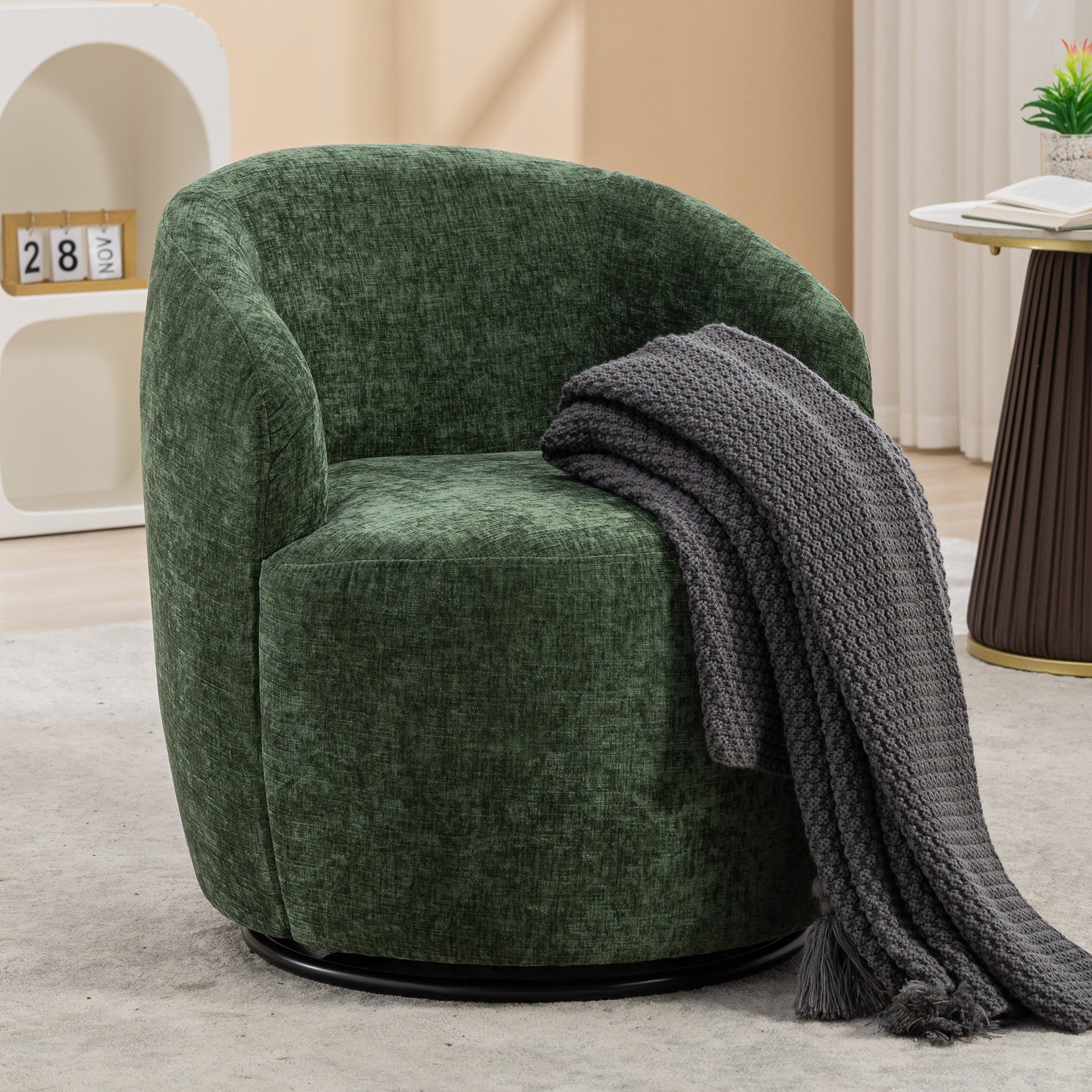 Swivel Accent Armchair  With Black Powder Coating Metal Ring-thumbmail-4