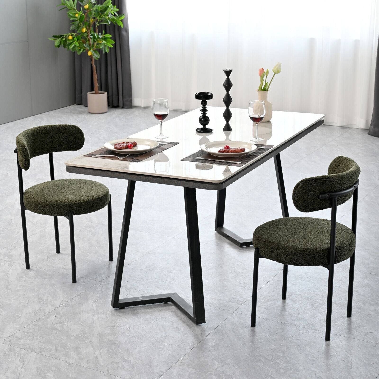 Set of 2 Mid-Century Modern Boucle Dining Chairs-thumbmail-1