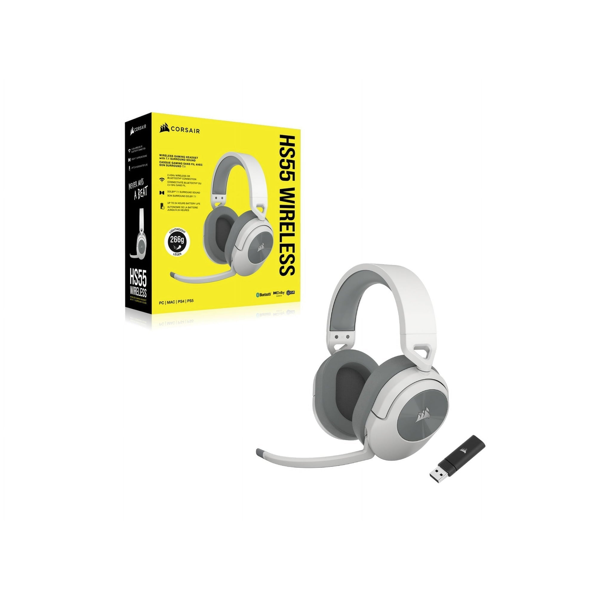 CORSAIR HS Series HS55 Wireless Gaming Headset for PC, PS5, and Mobile in White-thumbmail-4