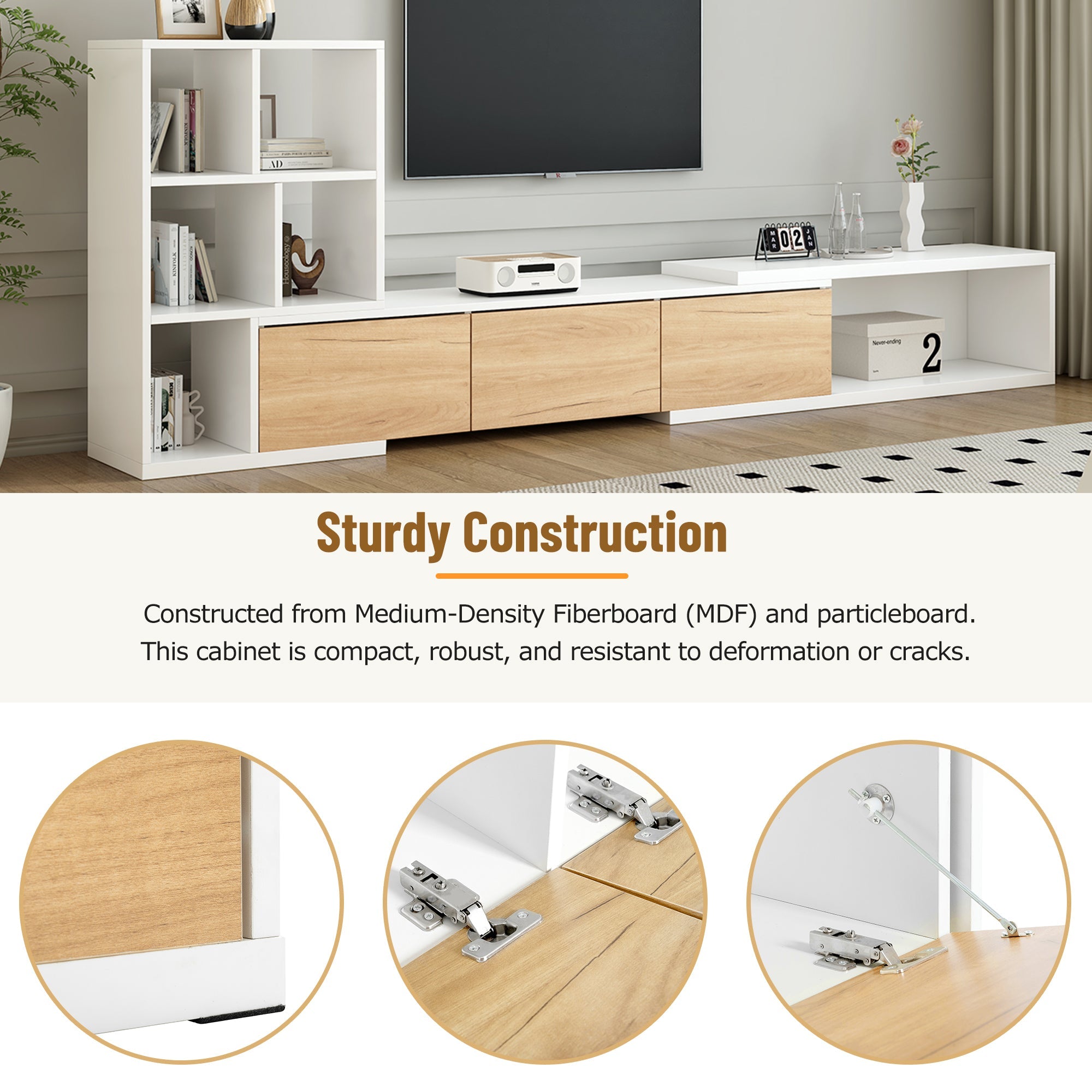 Extendable TV Stand With 3 Tier Bookshelves-thumbmail-1
