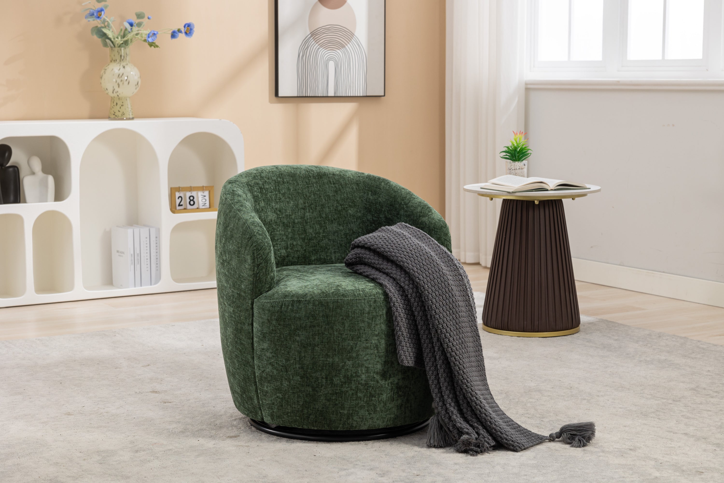 Swivel Accent Armchair  With Black Powder Coating Metal Ring-thumbmail-5