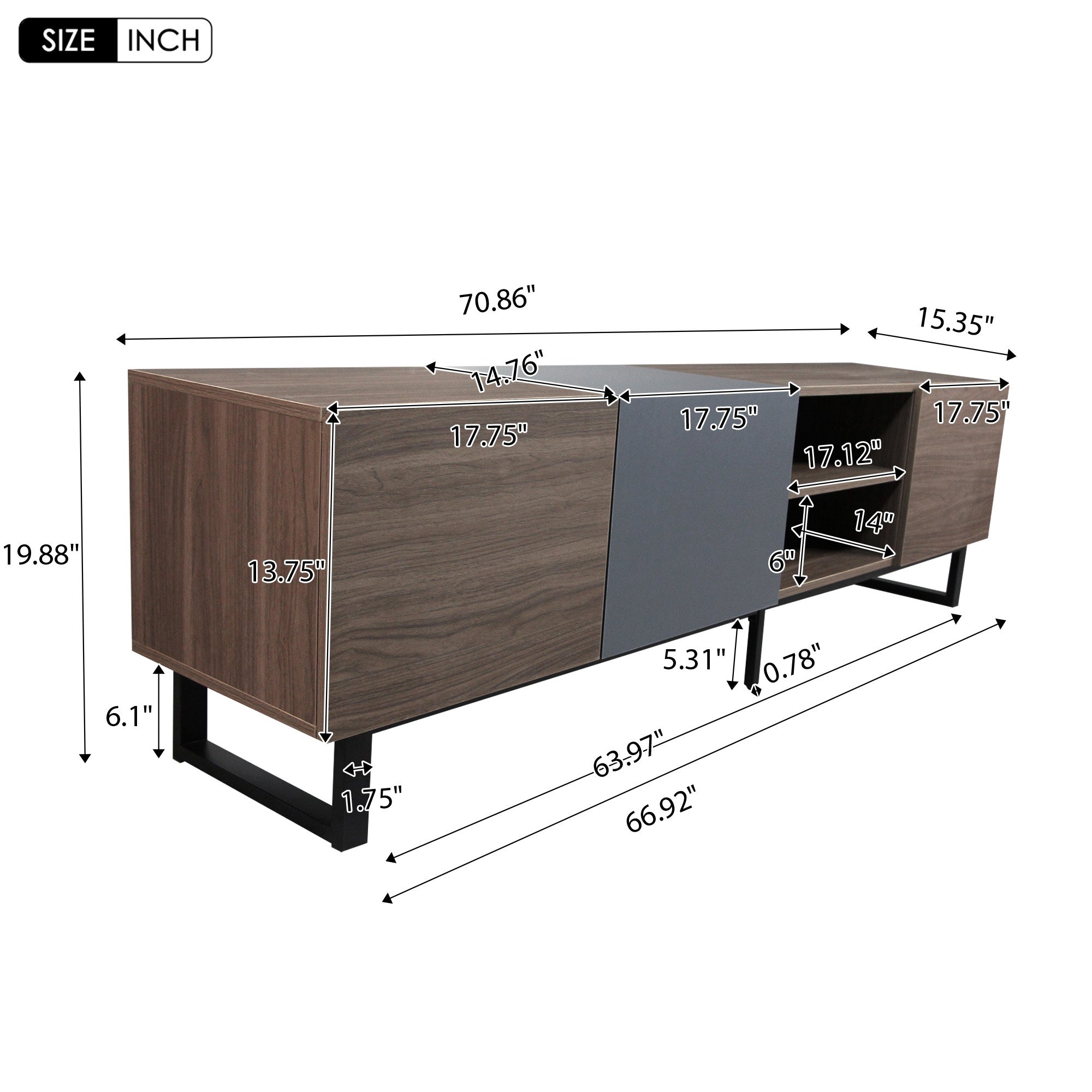 Modern TV Stand With 3 Cabinets & Open Shelves-thumbmail-3
