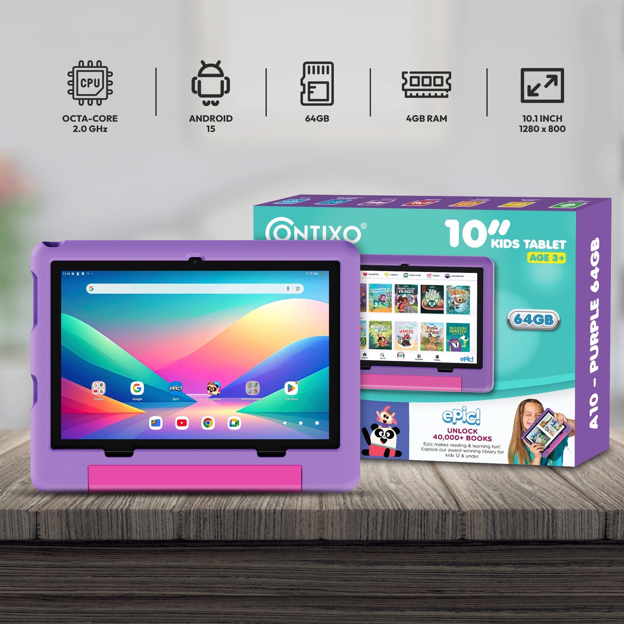 Contixo A10 | 10" Kids Tablet, 2026 Model, Epic! and Lingokids, 64GB-thumbmail-8