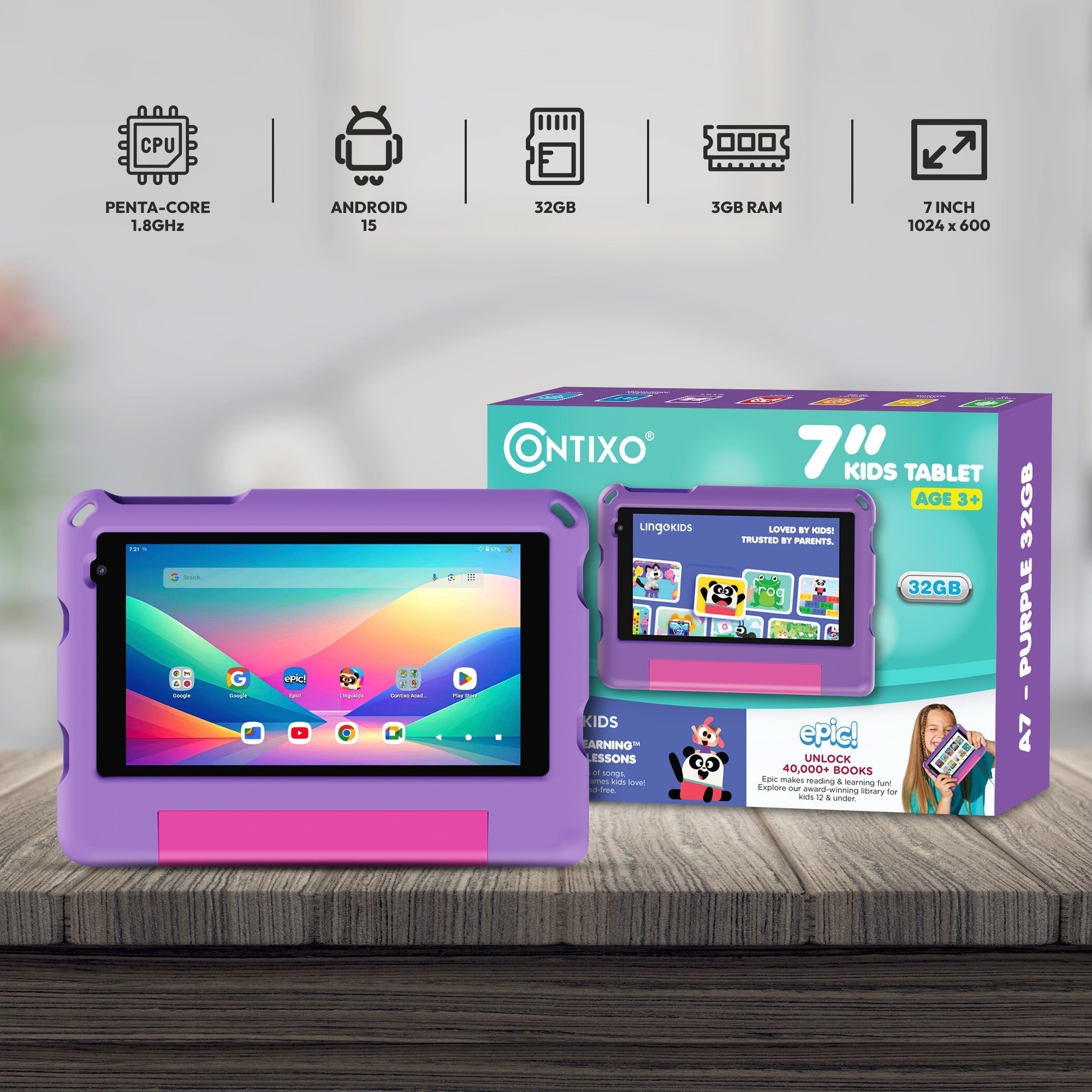 Contixo A7 | 7" Kids Tablet, 2026 Model, Epic! and Lingokids, 32GB-thumbmail-8