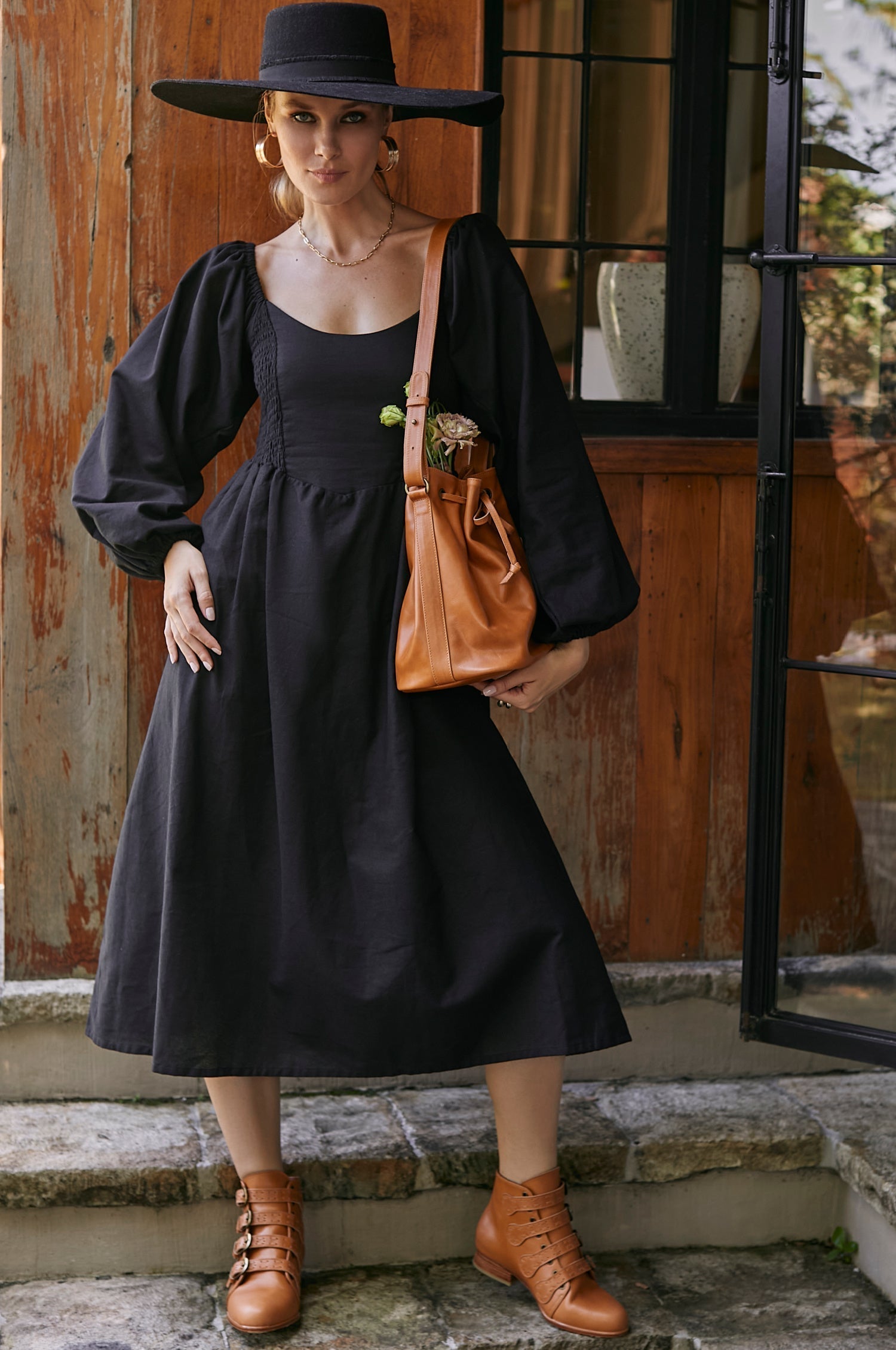 Alila Smocked Linen Midi Dress-thumbmail-10