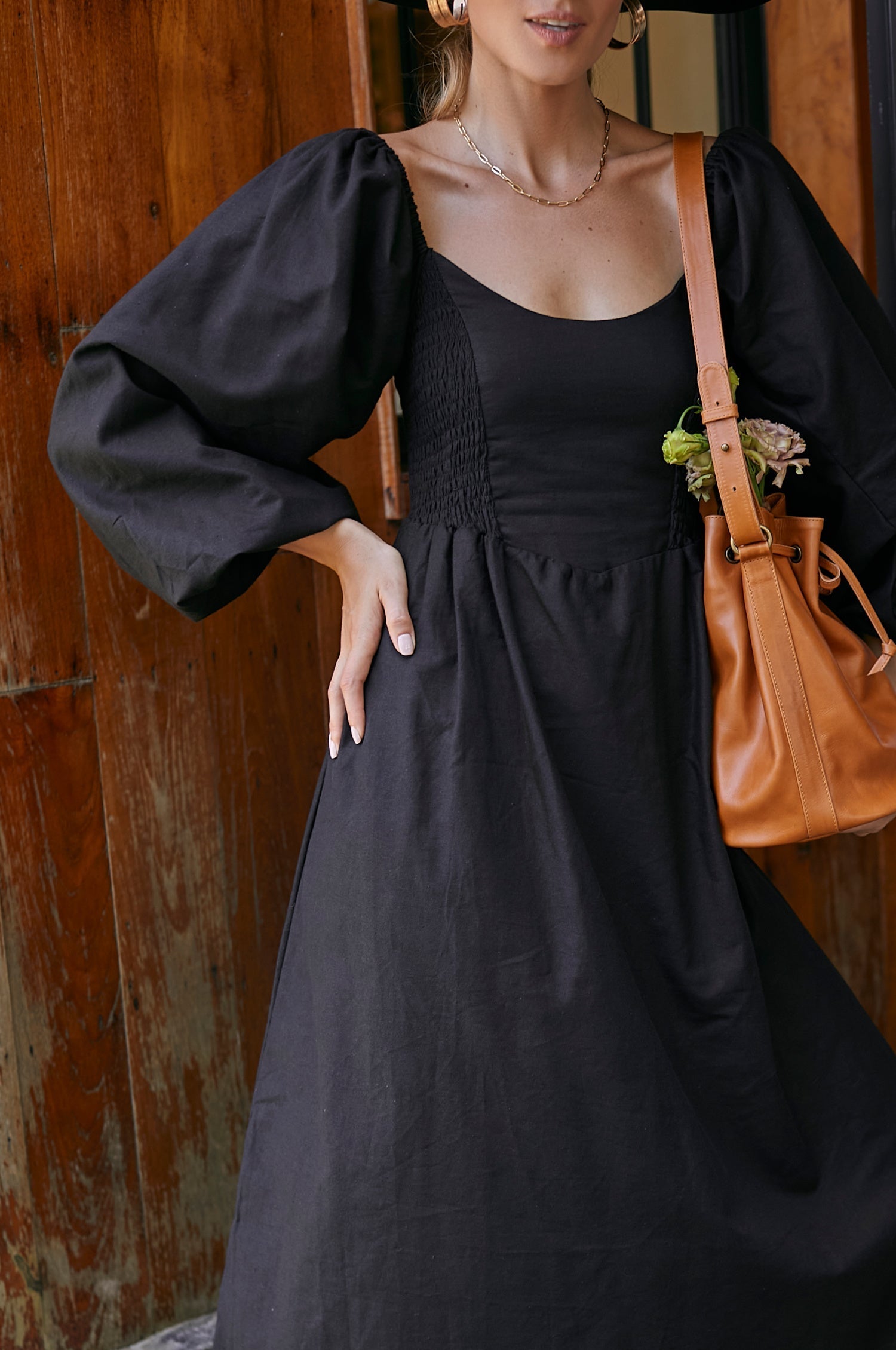 Alila Smocked Linen Midi Dress-thumbmail-1