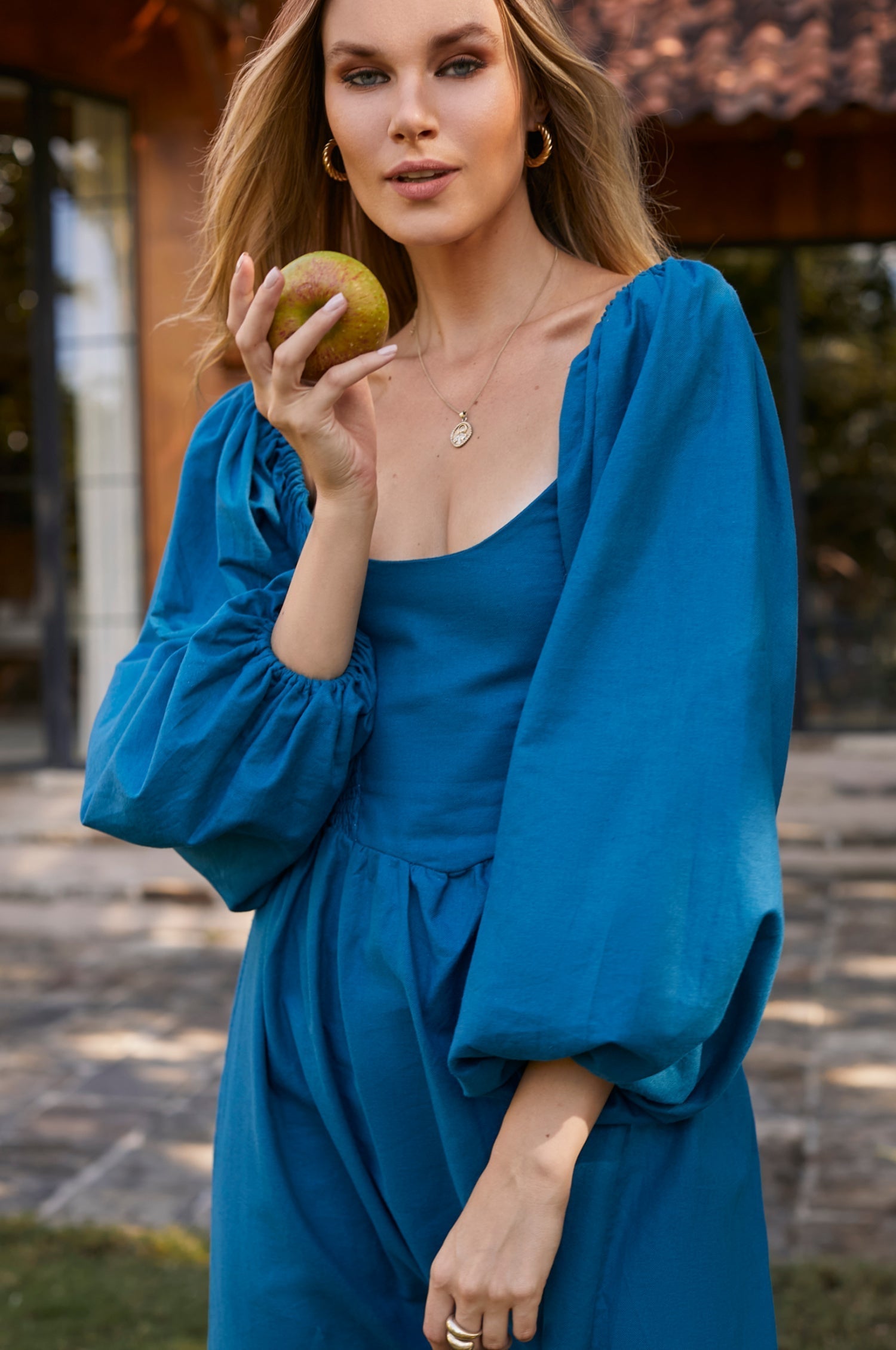 Alila Smocked Linen Midi Dress-thumbmail-5