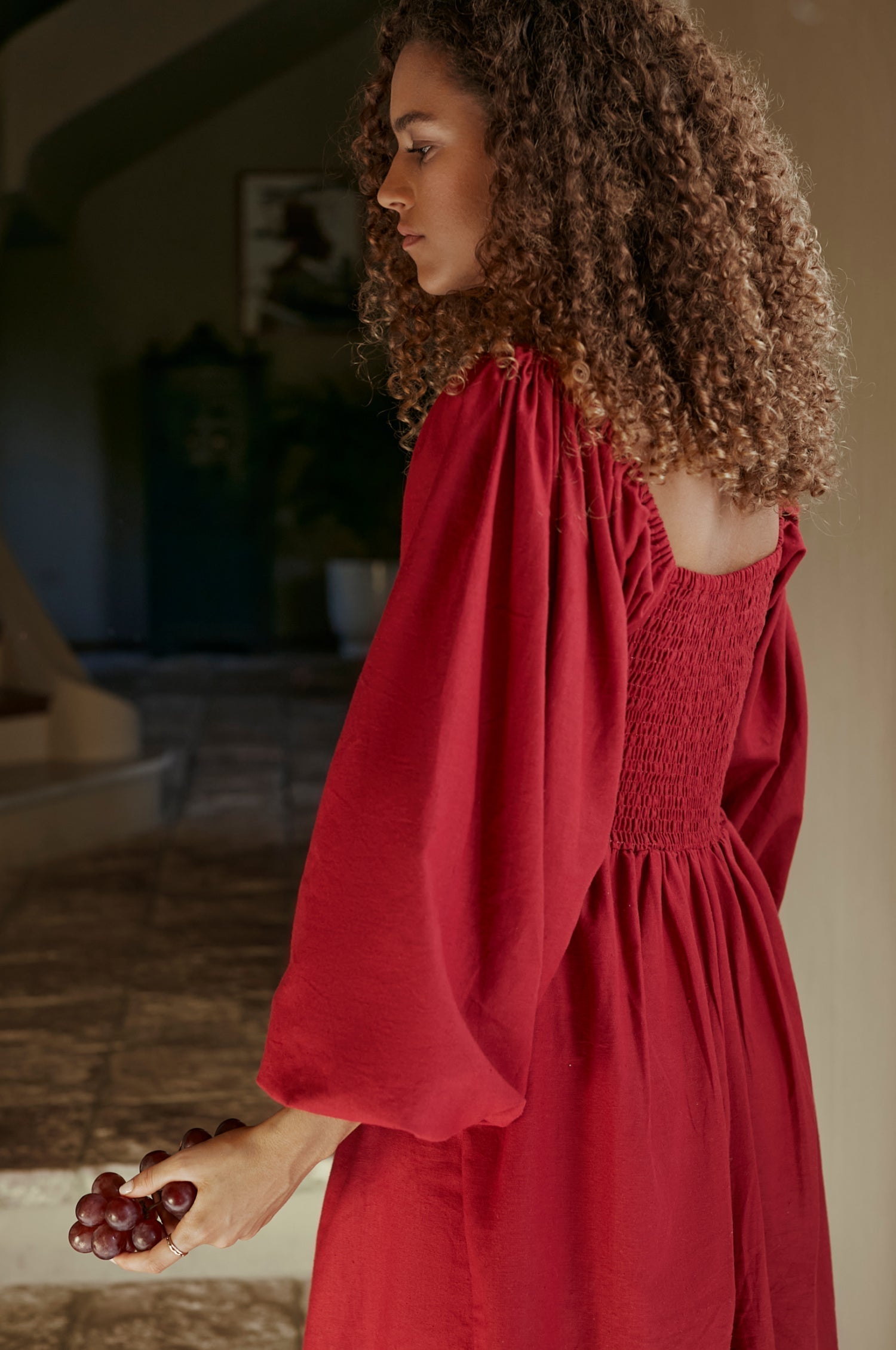 Alila Smocked Linen Midi Dress-thumbmail-9