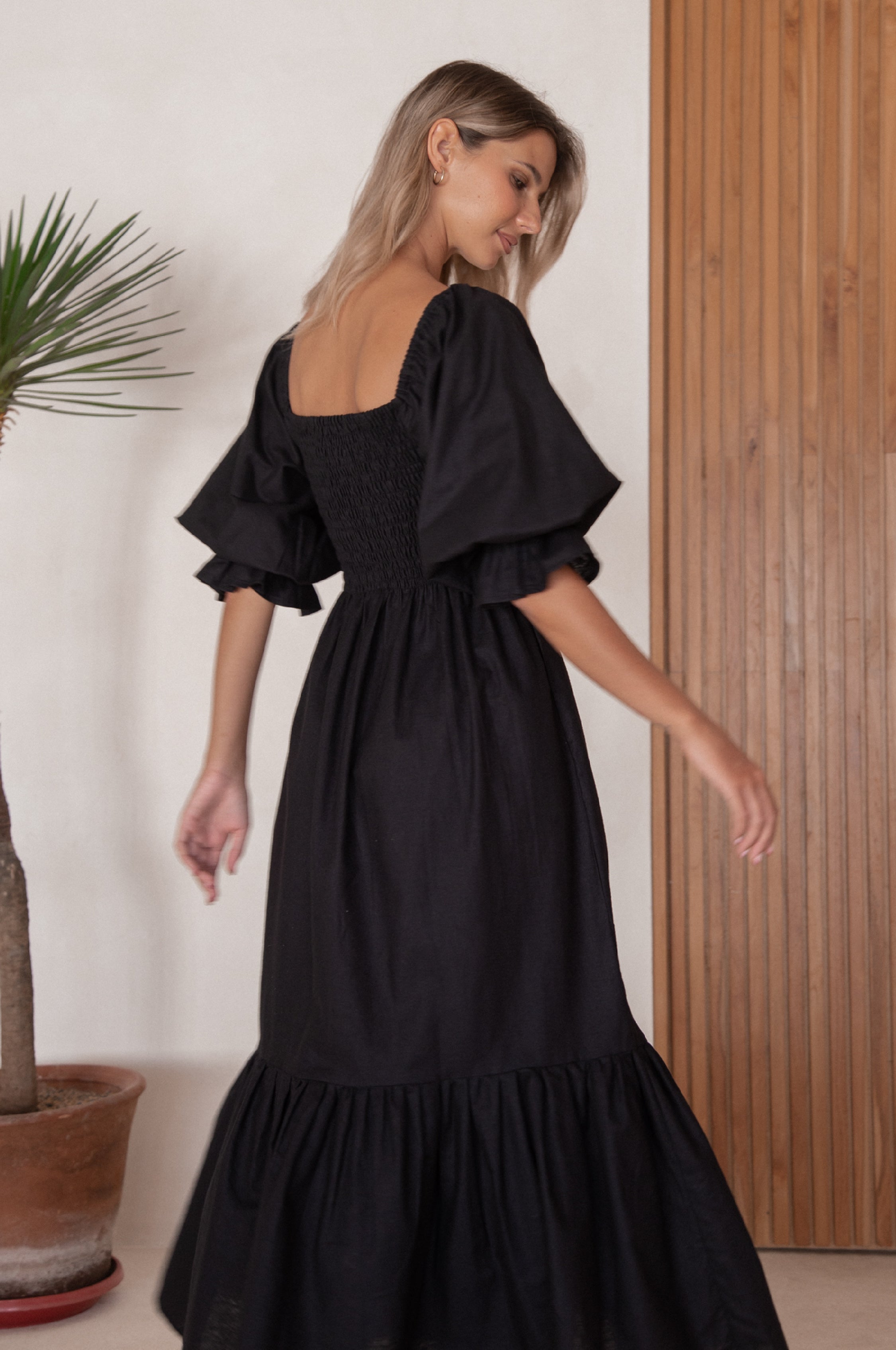 Almeria Smocked Midi Linen Dress-thumbmail-14