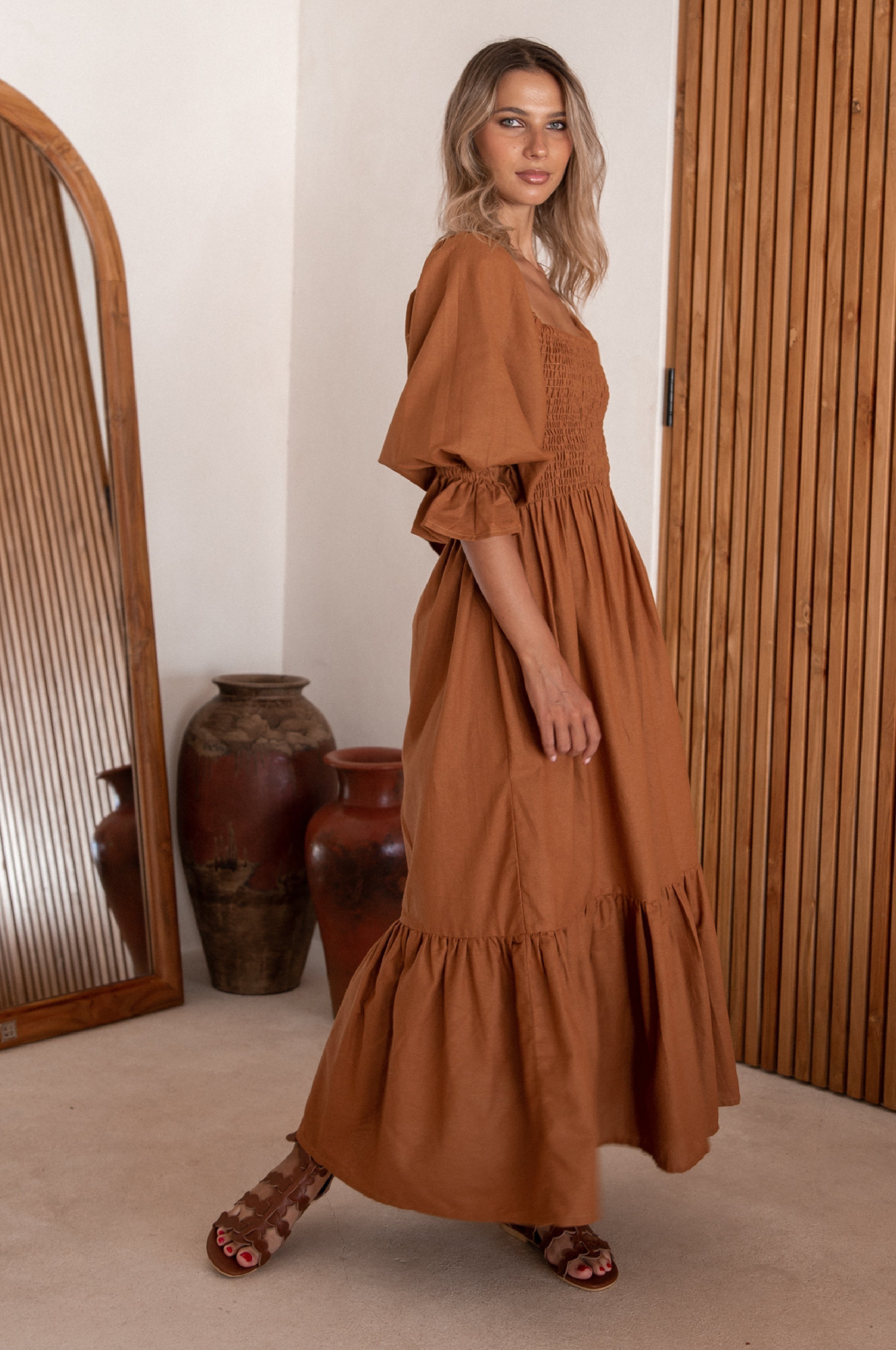 Almeria Smocked Midi Linen Dress-thumbmail-12