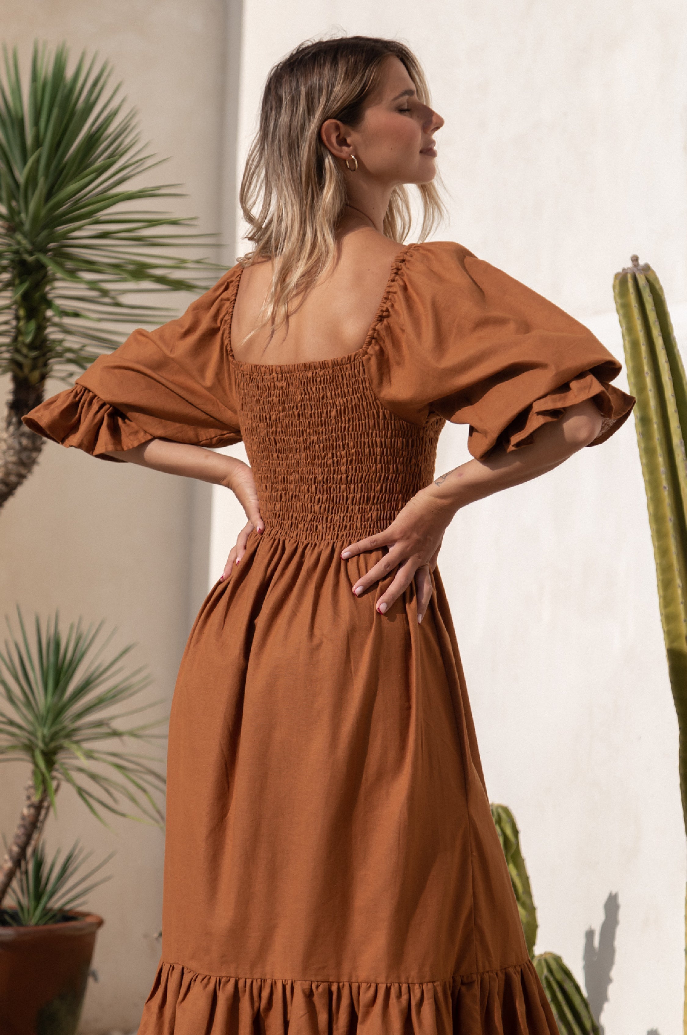 Almeria Smocked Midi Linen Dress-thumbmail-8
