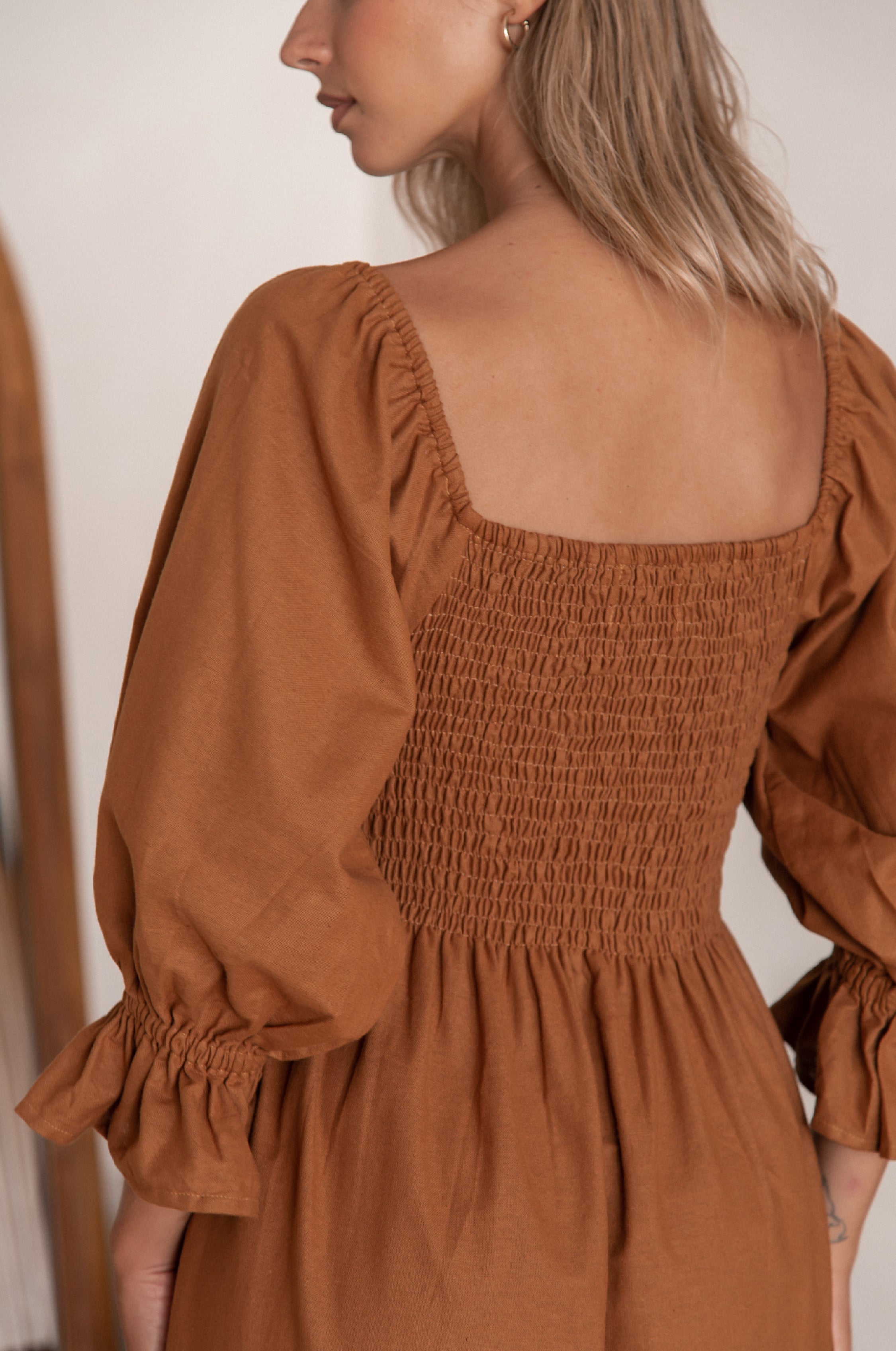 Almeria Smocked Midi Linen Dress-thumbmail-9