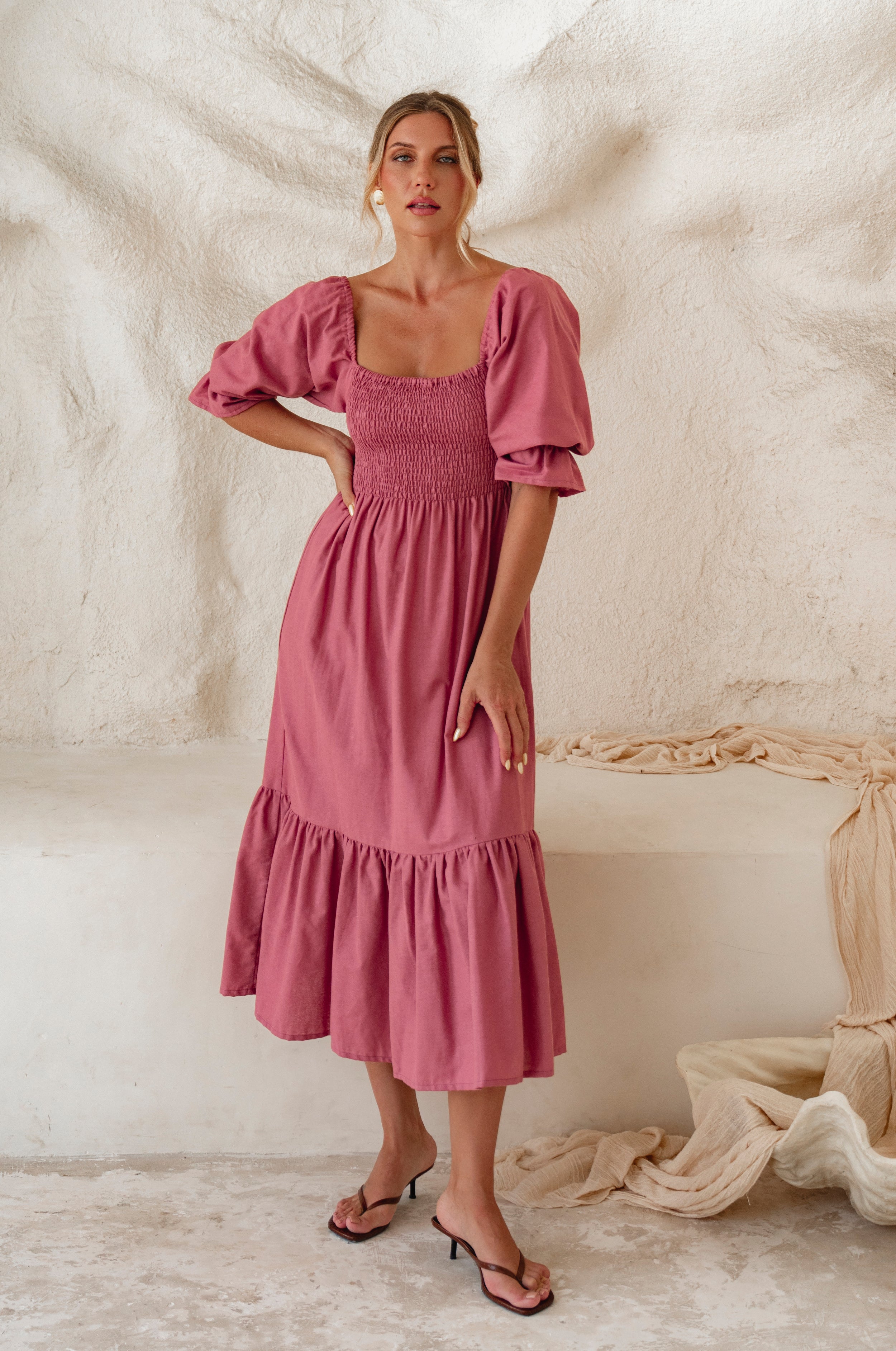 Almeria Smocked Midi Linen Dress-thumbmail-13