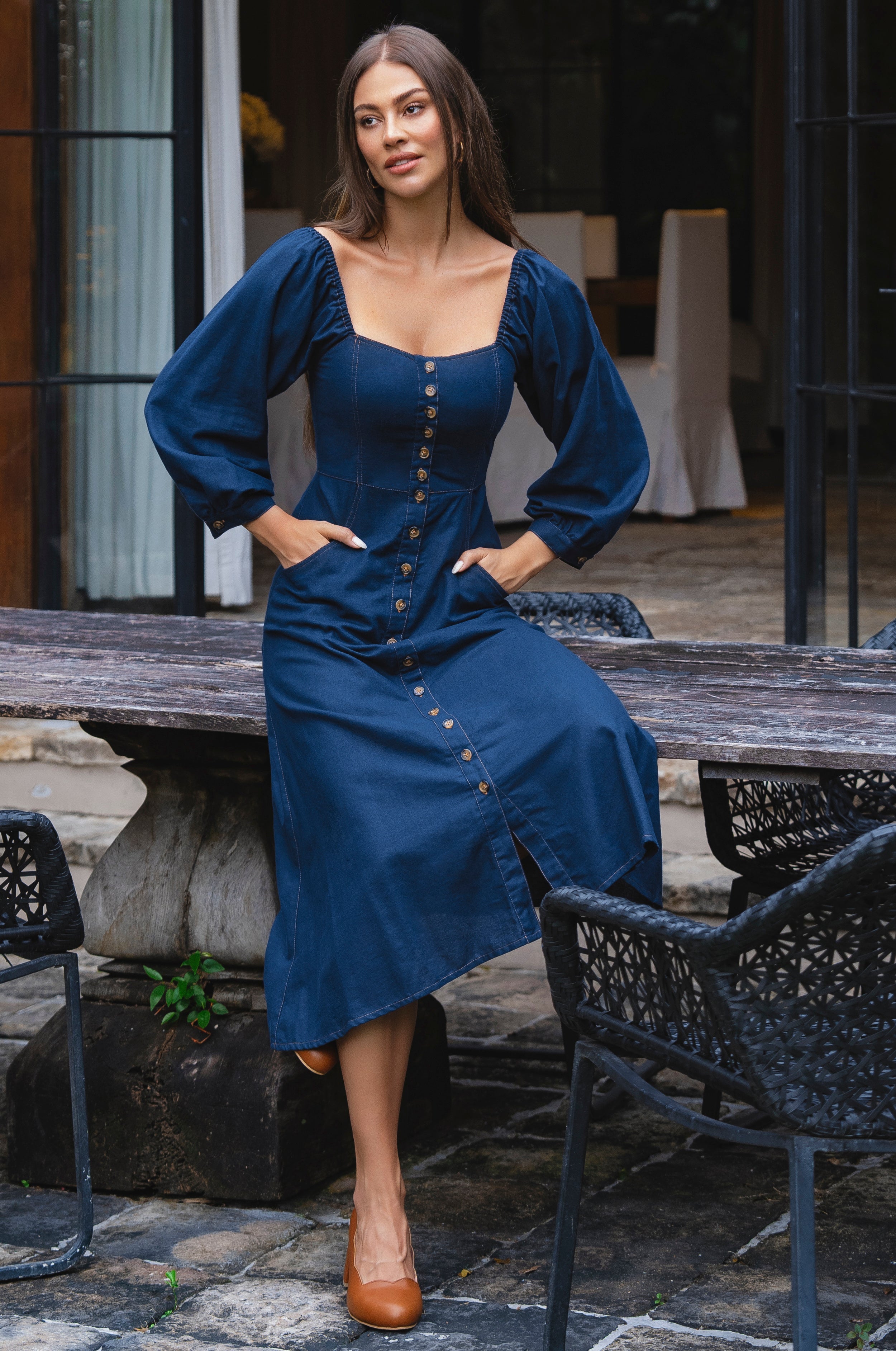 Avignon Button Down Long Sleeve Dress-thumbmail-2