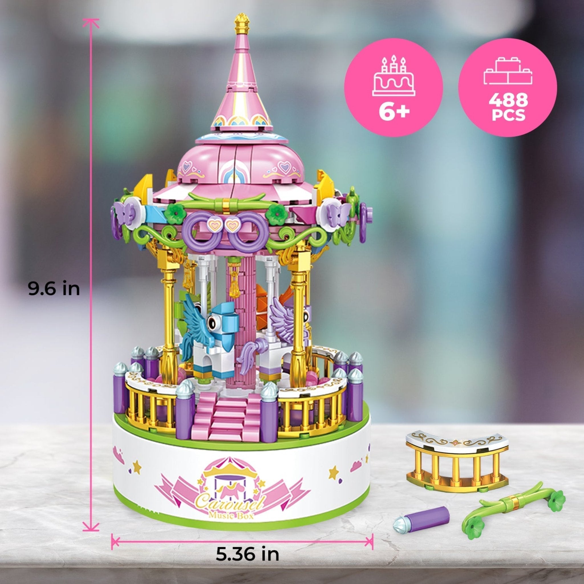 Contixo BK02 Carousel Building Block Set With Music Box - 488 PCS-thumbmail-6